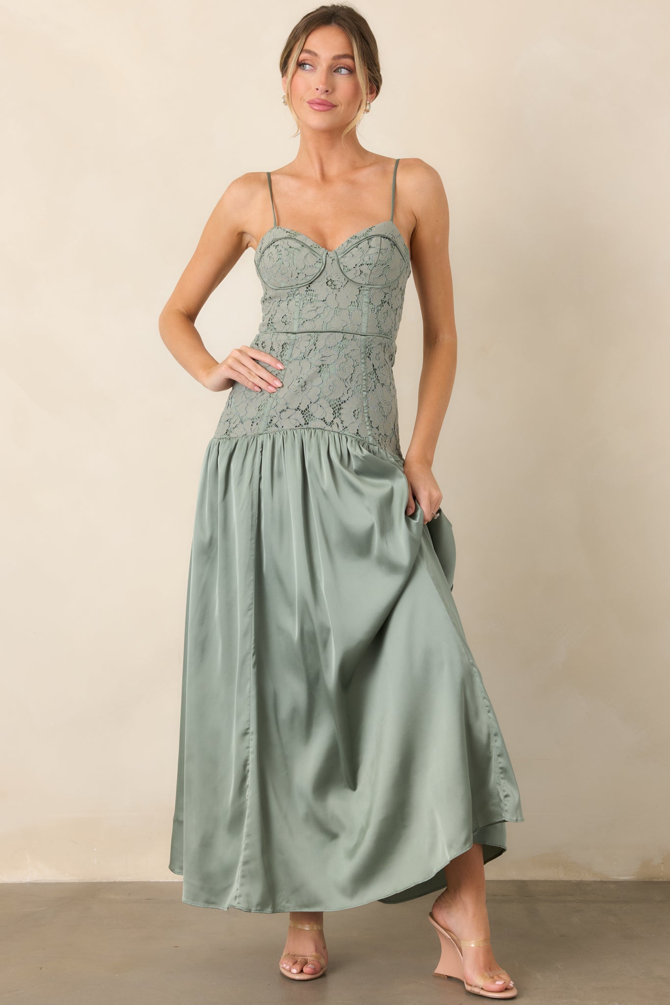 ASTR the Label Kaylani Sage Lace Bustier Maxi Dress