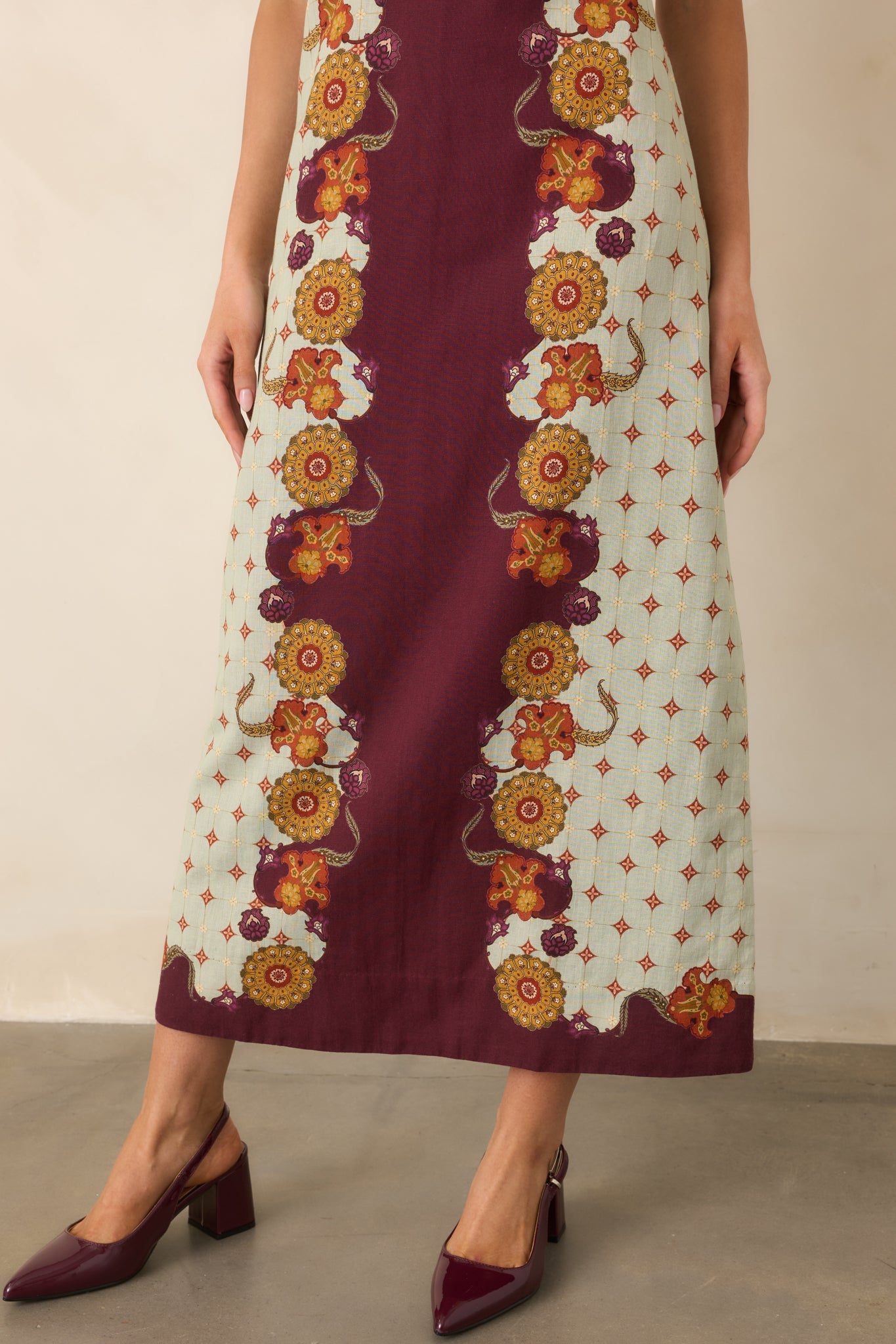Anna Cate Minnie Wine & Sage Rustic Bloom Midi Dress