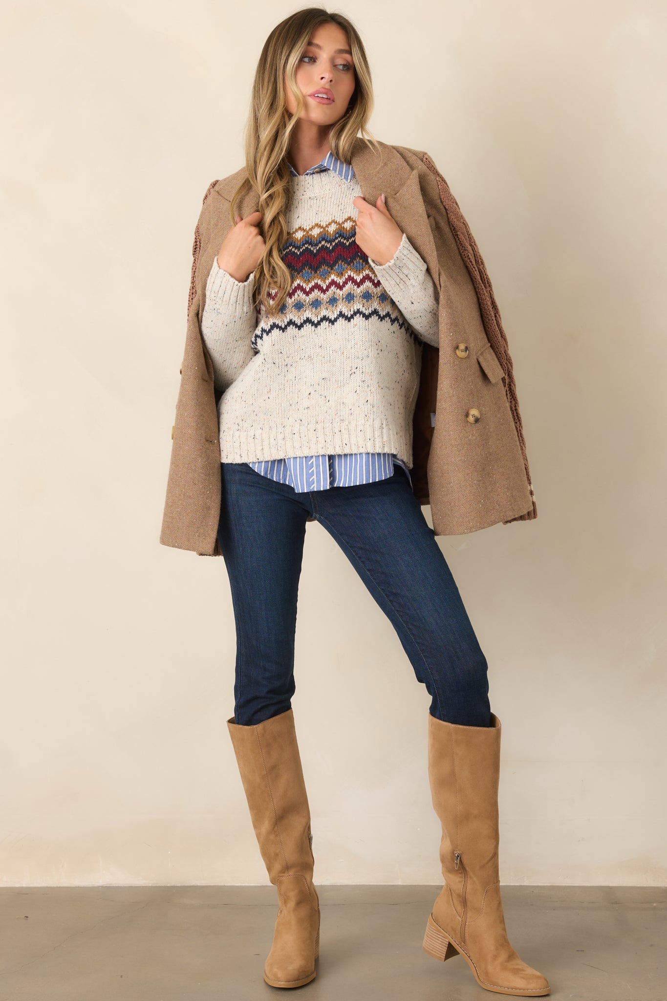 Cabin in the Forecast Natural Multi Fair Isle Knit Sweater
