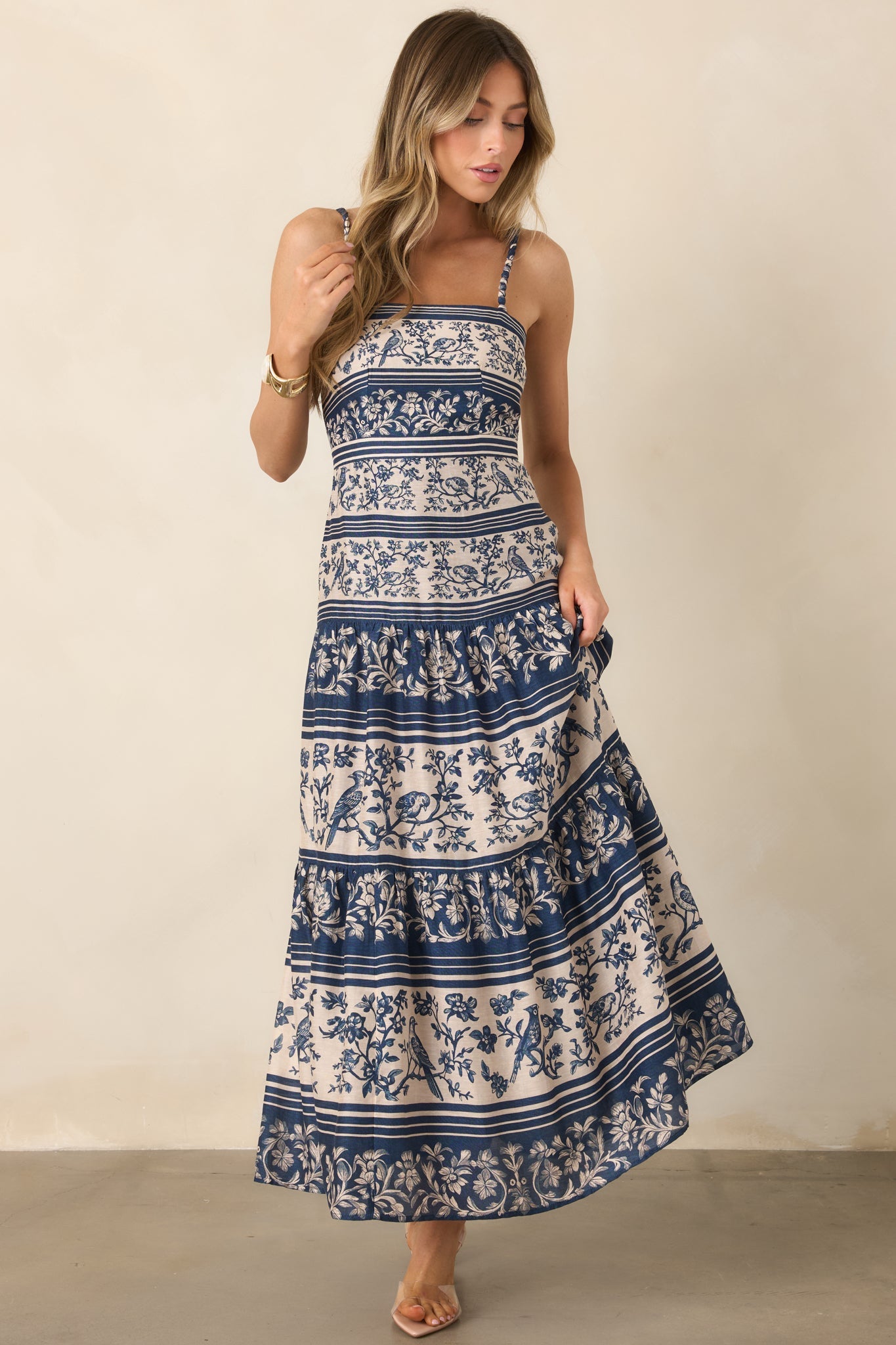 Anna Cate Jasper Blue Menagerie Stripe Midi Dress