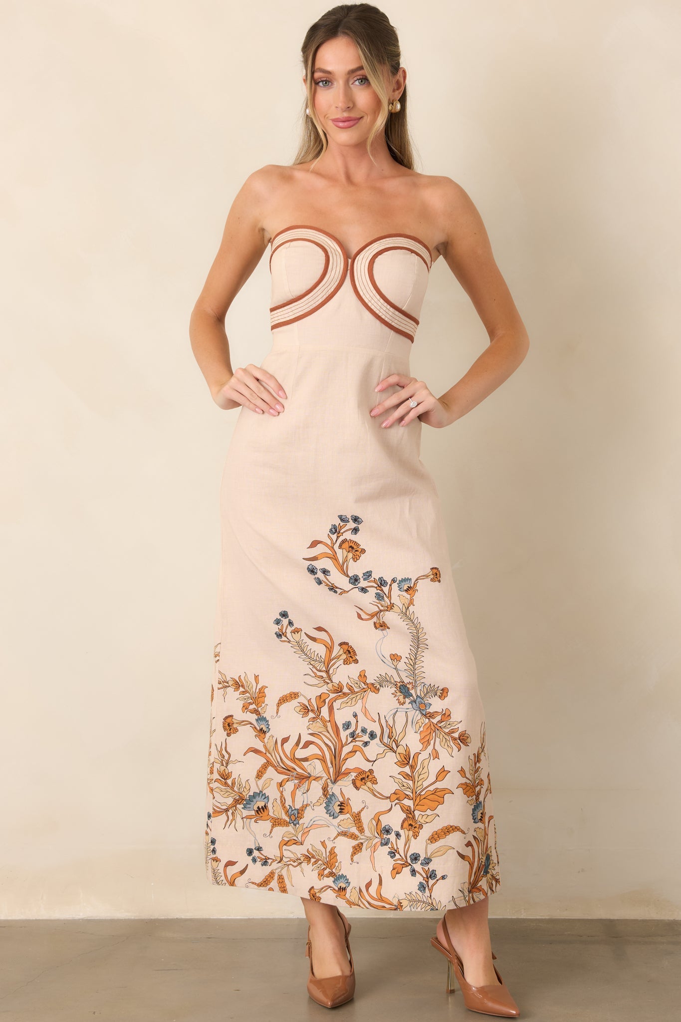 Anna Cate Hayden Ivory Faun Floral Strapless Midi Dress
