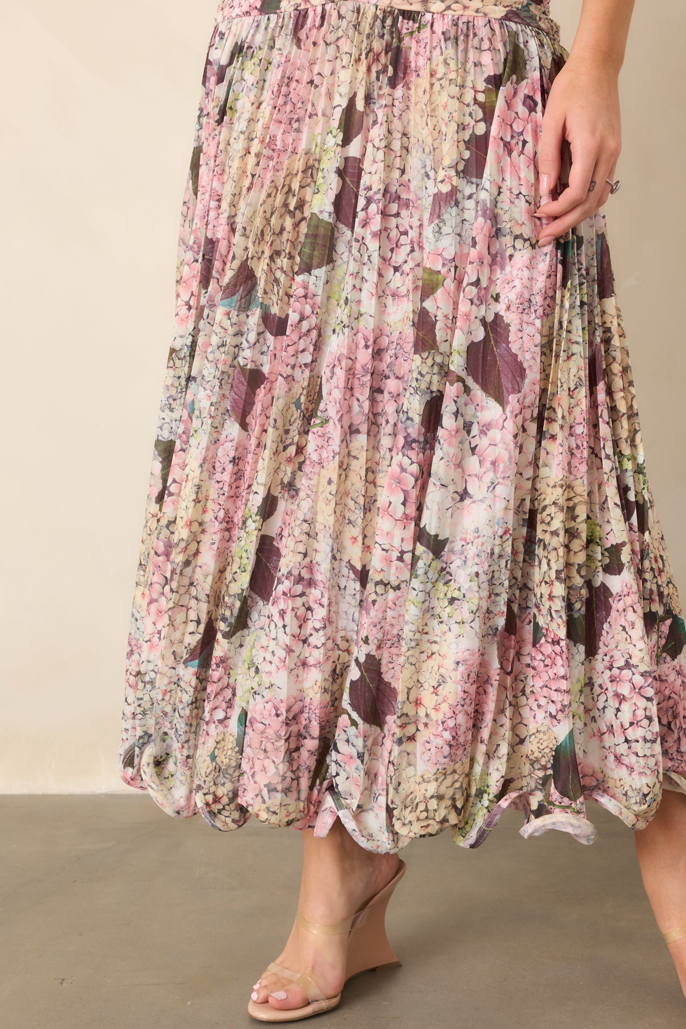 En Saison Kelsey Blush Pink Multi Floral Ruched Maxi Dress