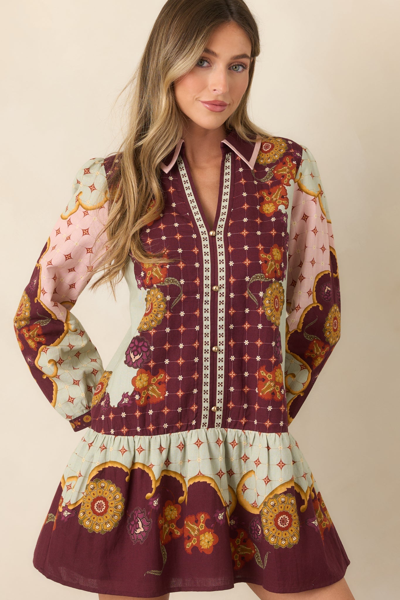 Anna Cate Wine & Sage Rustic Bloom Mini Dress