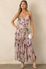 En Saison Kelsey Blush Pink Multi Floral Ruched Maxi Dress