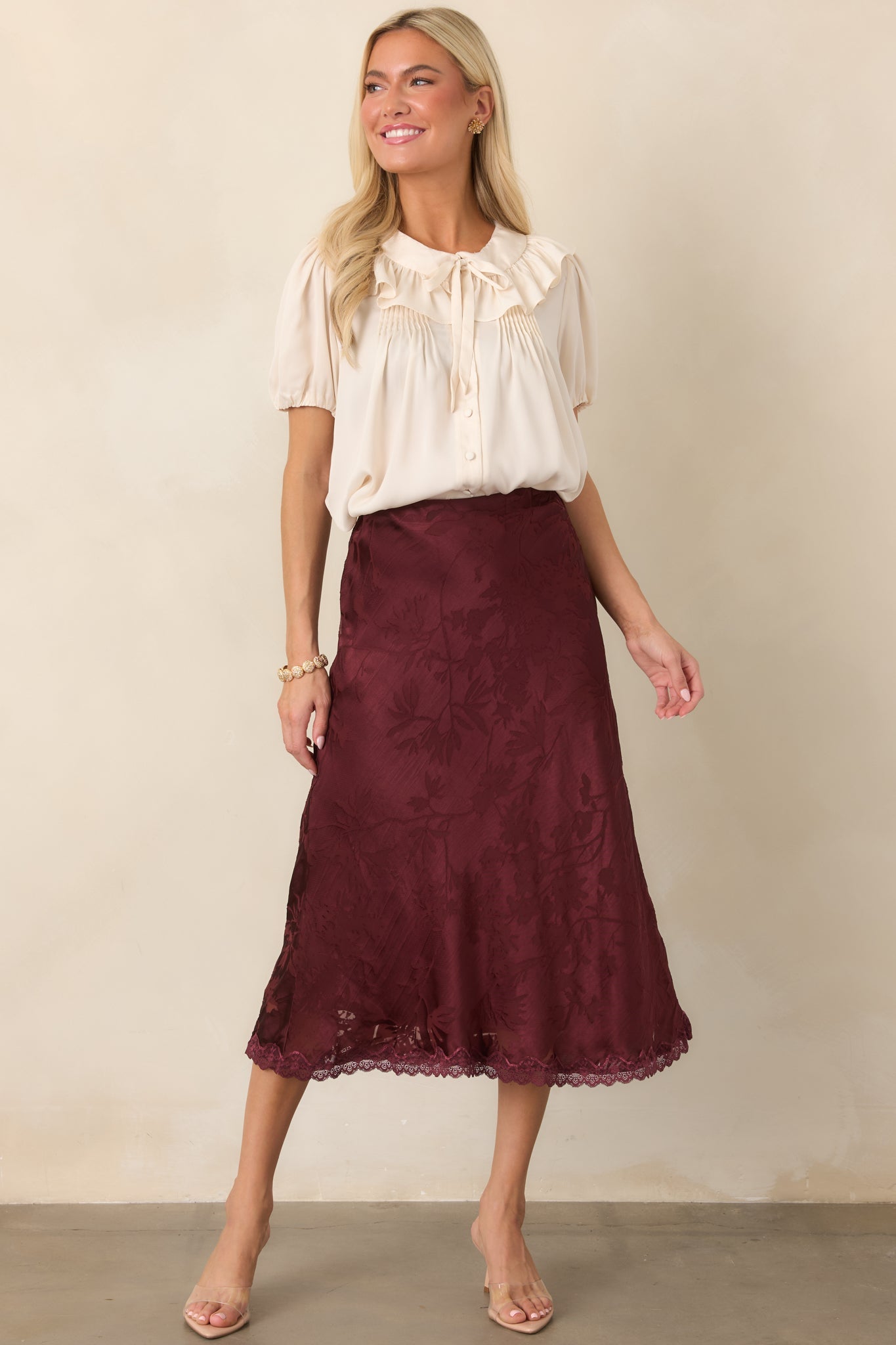 ASTR the Label Windey Mulberry Satin Midi Skirt