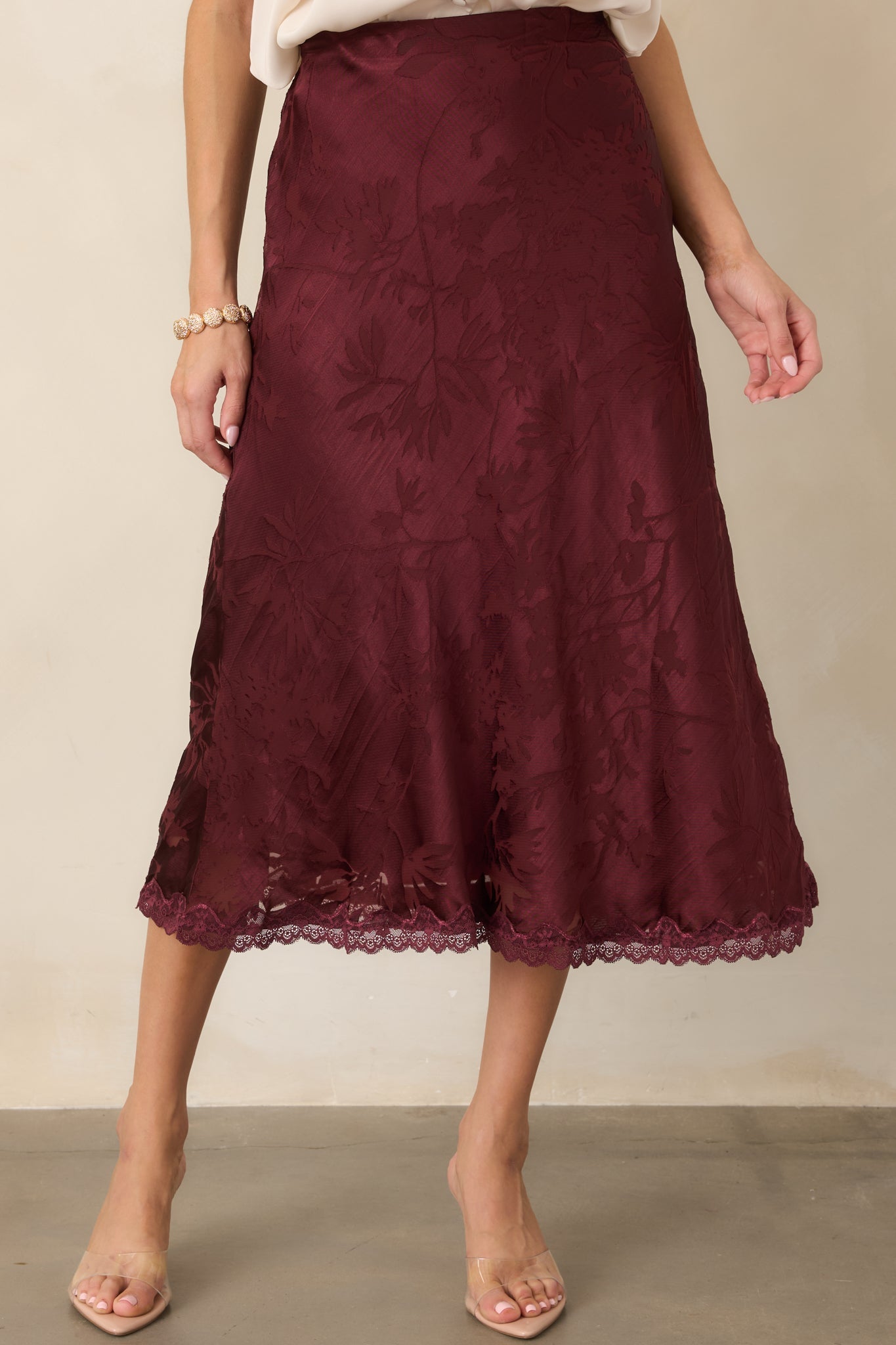 ASTR the Label Windey Mulberry Satin Midi Skirt