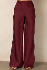 A Whole New Direction Wine Red Satin Wide Leg Pants