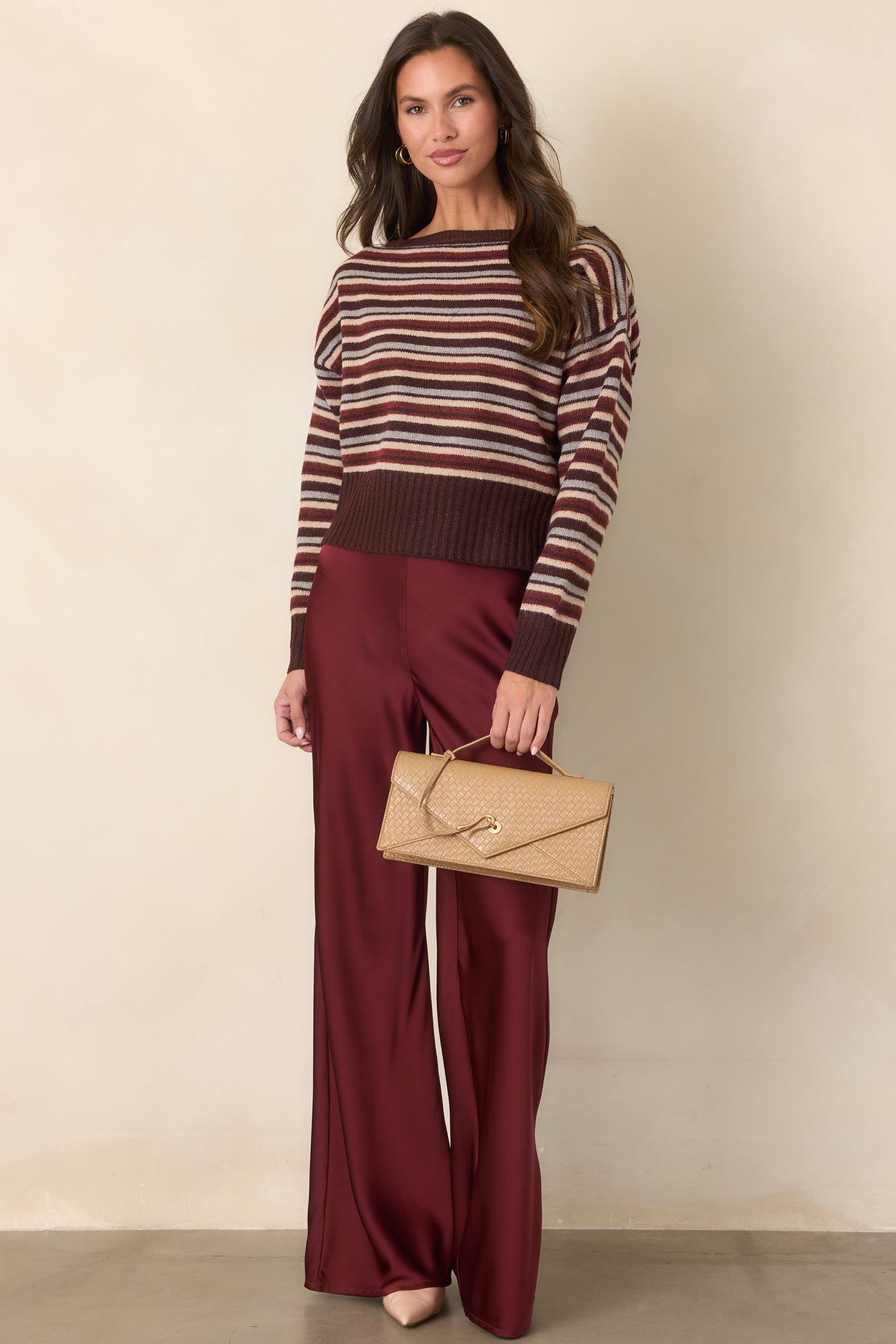 A Whole New Direction Wine Red Satin Wide Leg Pants