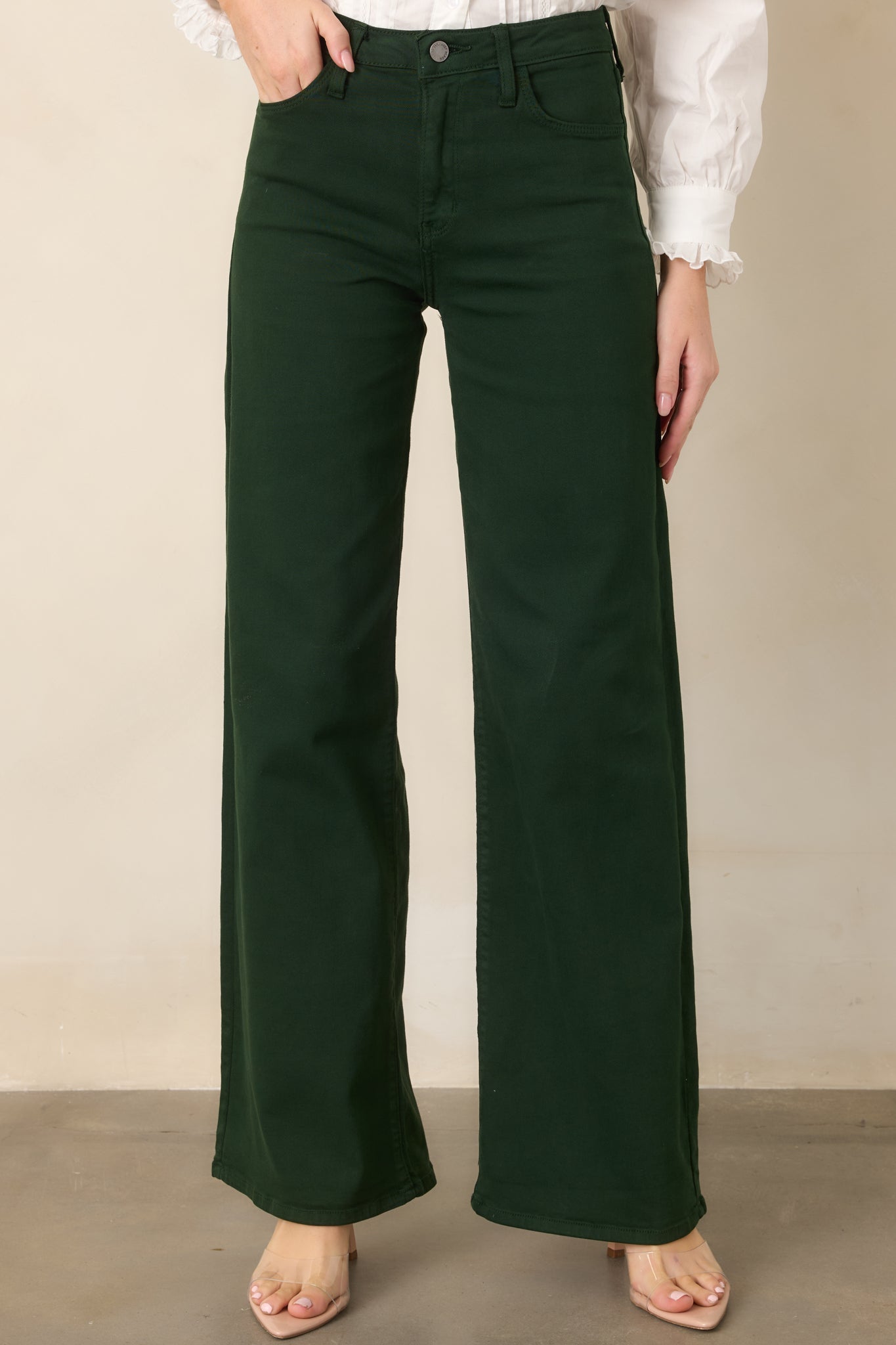 Always In Style Forest Green High Rise Wide Leg Jeans