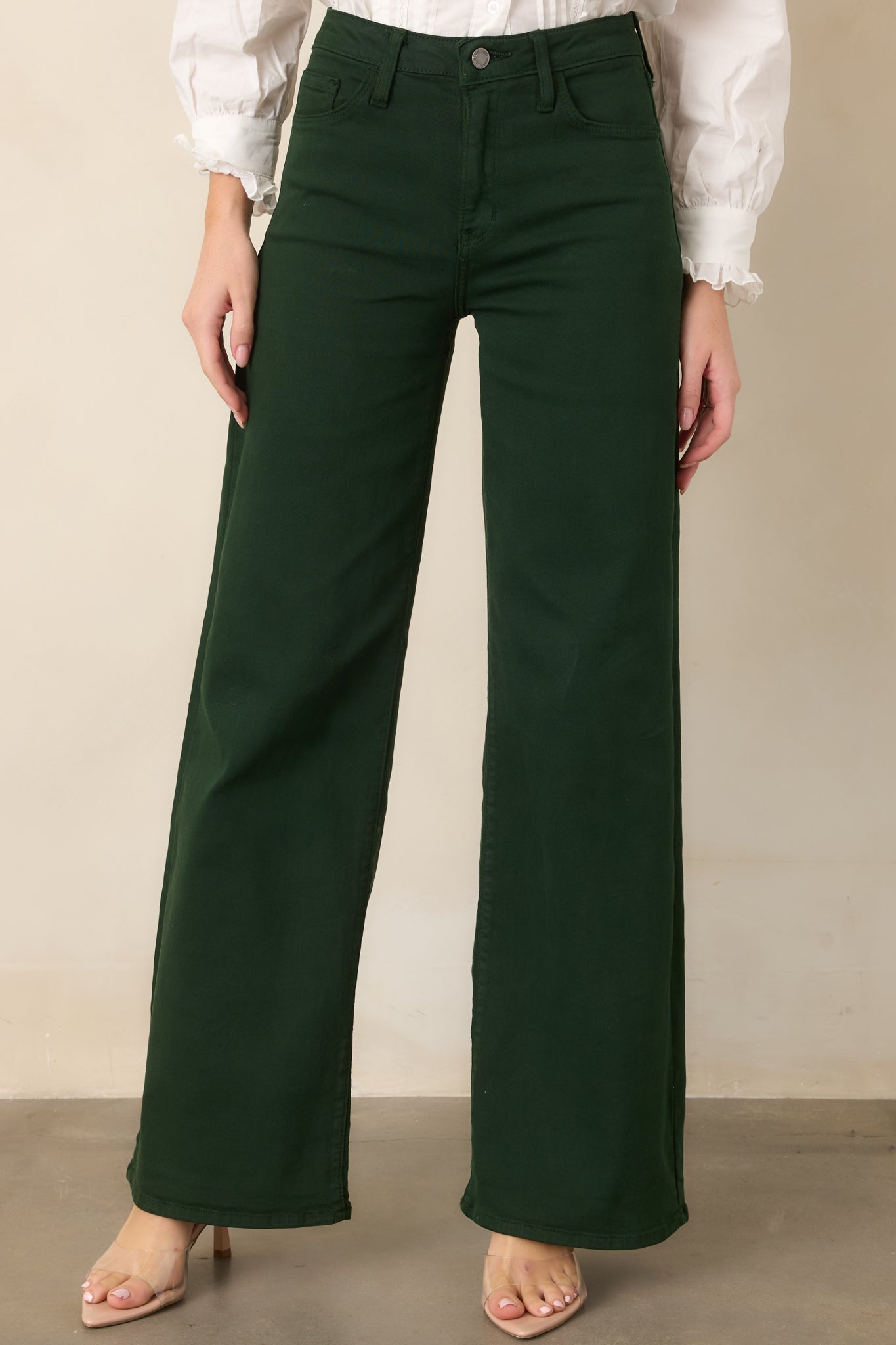 Always In Style Forest Green High Rise Wide Leg Jeans