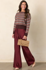 A Whole New Direction Wine Red Satin Wide Leg Pants