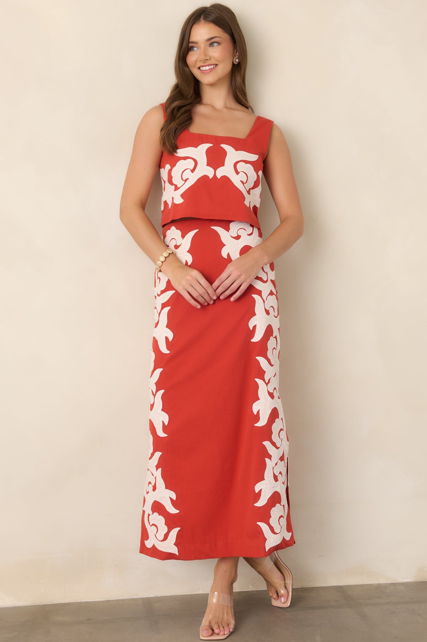 Anna Cate Blake Bright Red Cotton Appliqué Crop Top