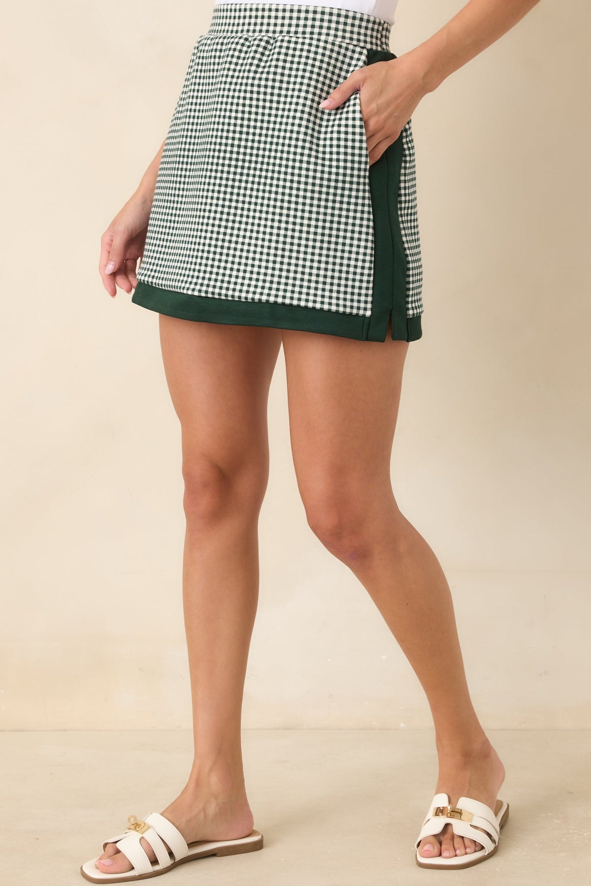 Check the Agenda Hunter Green Gingham Contrast Trim Skort