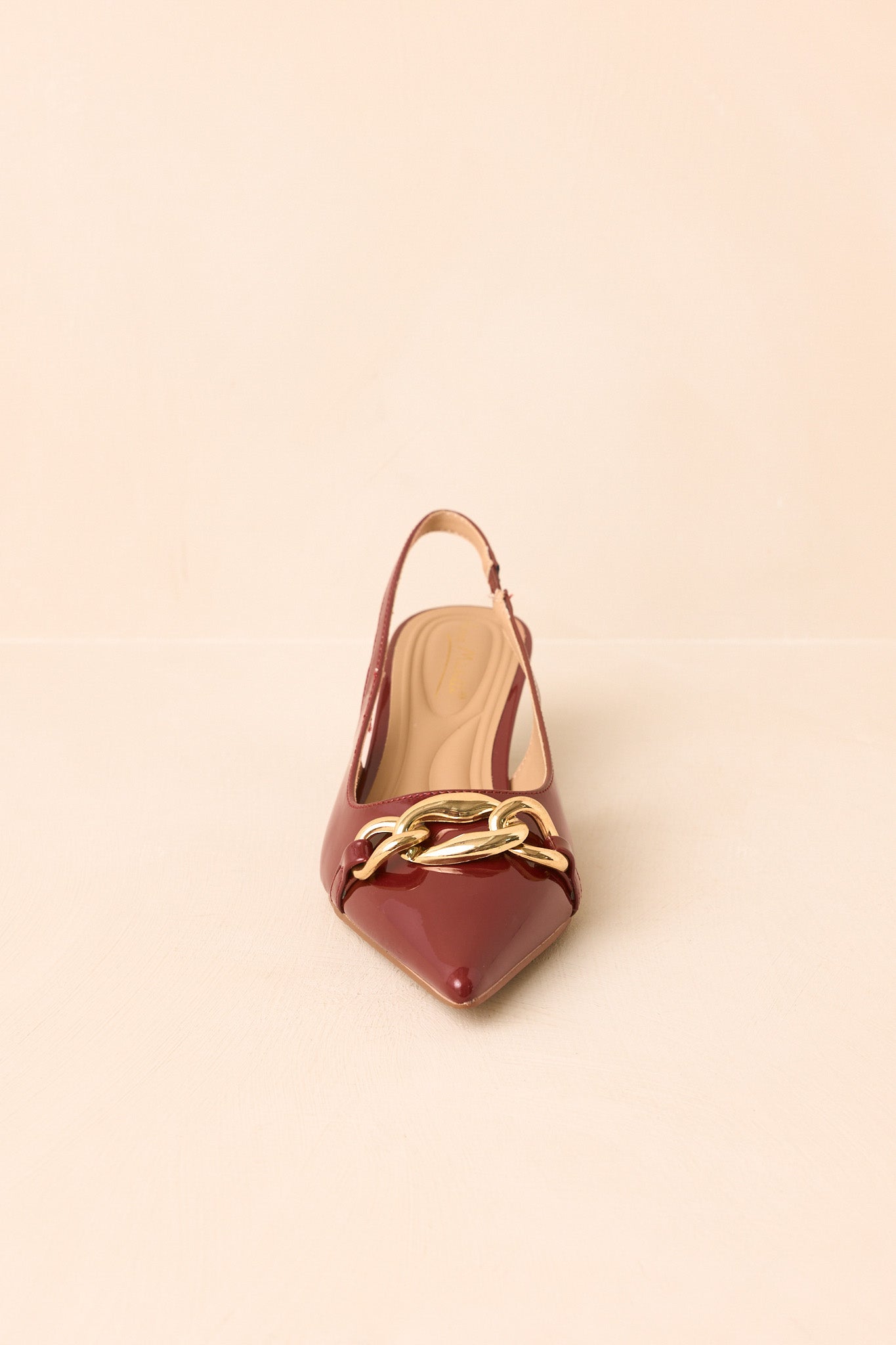 Chain of Events Sienna Patent Gold Chain Slingback Kitten Heels