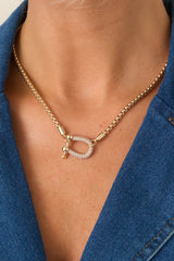 Can't Let Go Gold & Crystal Shackle Box Chain Necklace
