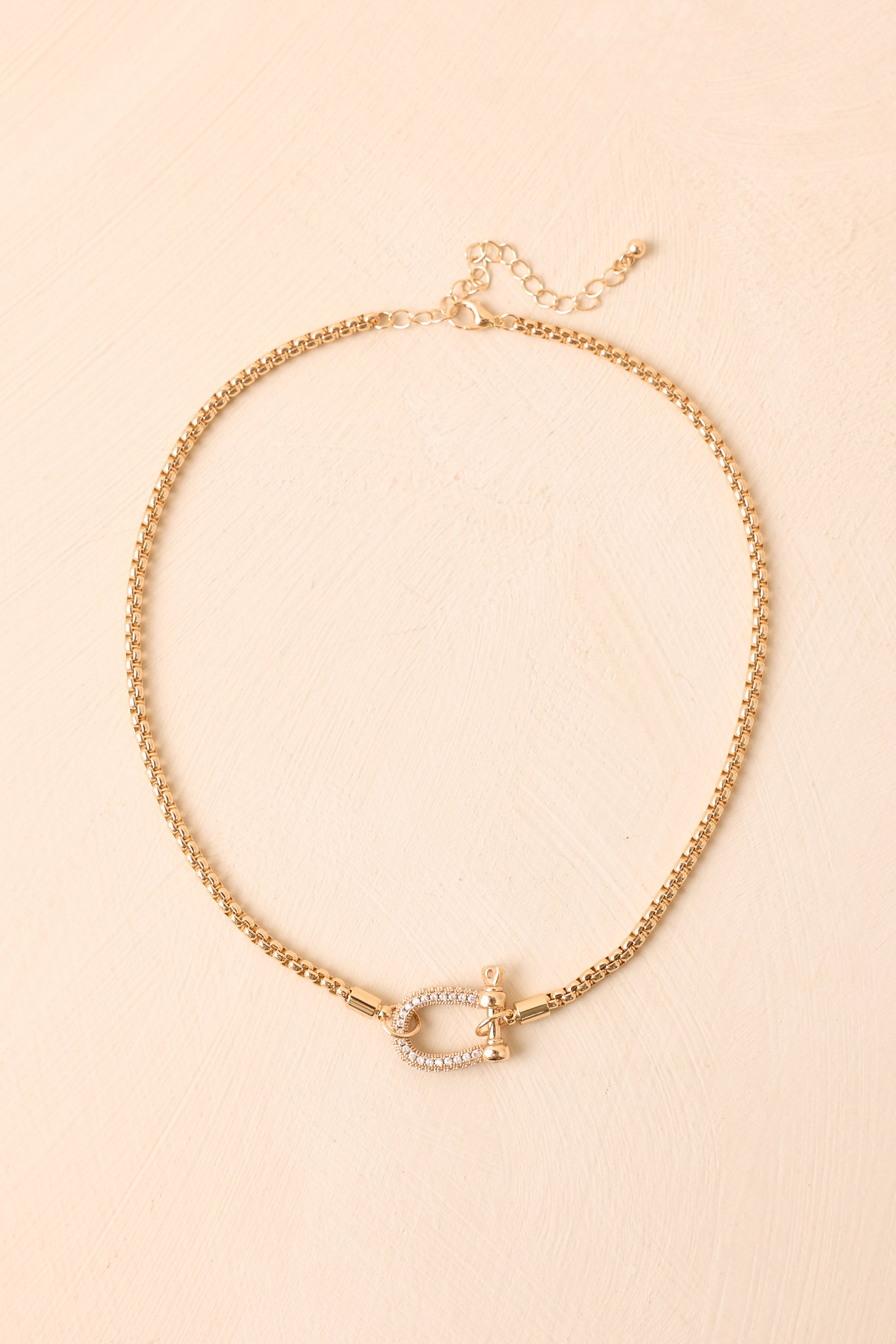 Can't Let Go Gold & Crystal Shackle Box Chain Necklace