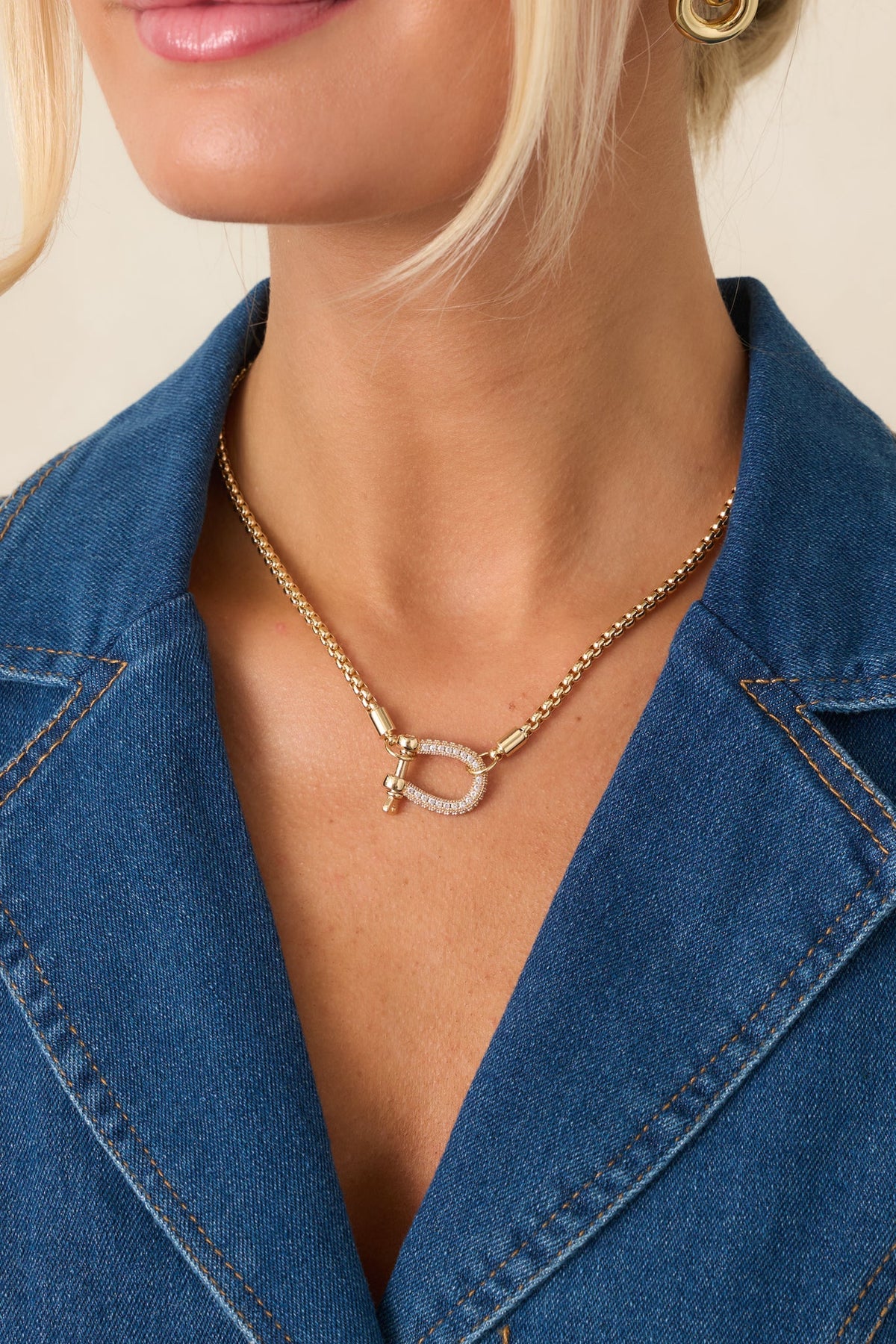 Can't Let Go Gold & Crystal Shackle Box Chain Necklace