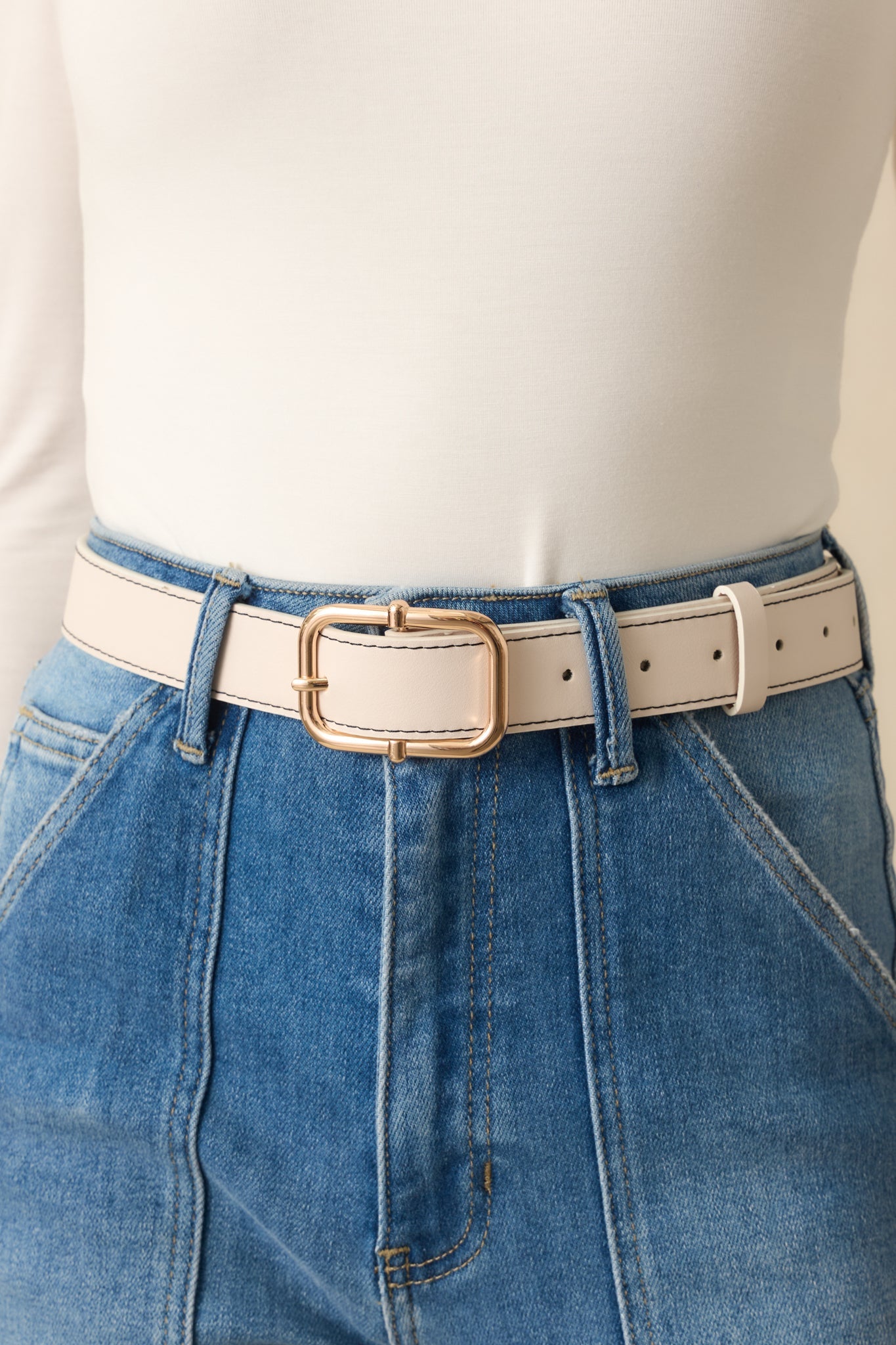 Catching The Train Ivory Stitch Border Belt