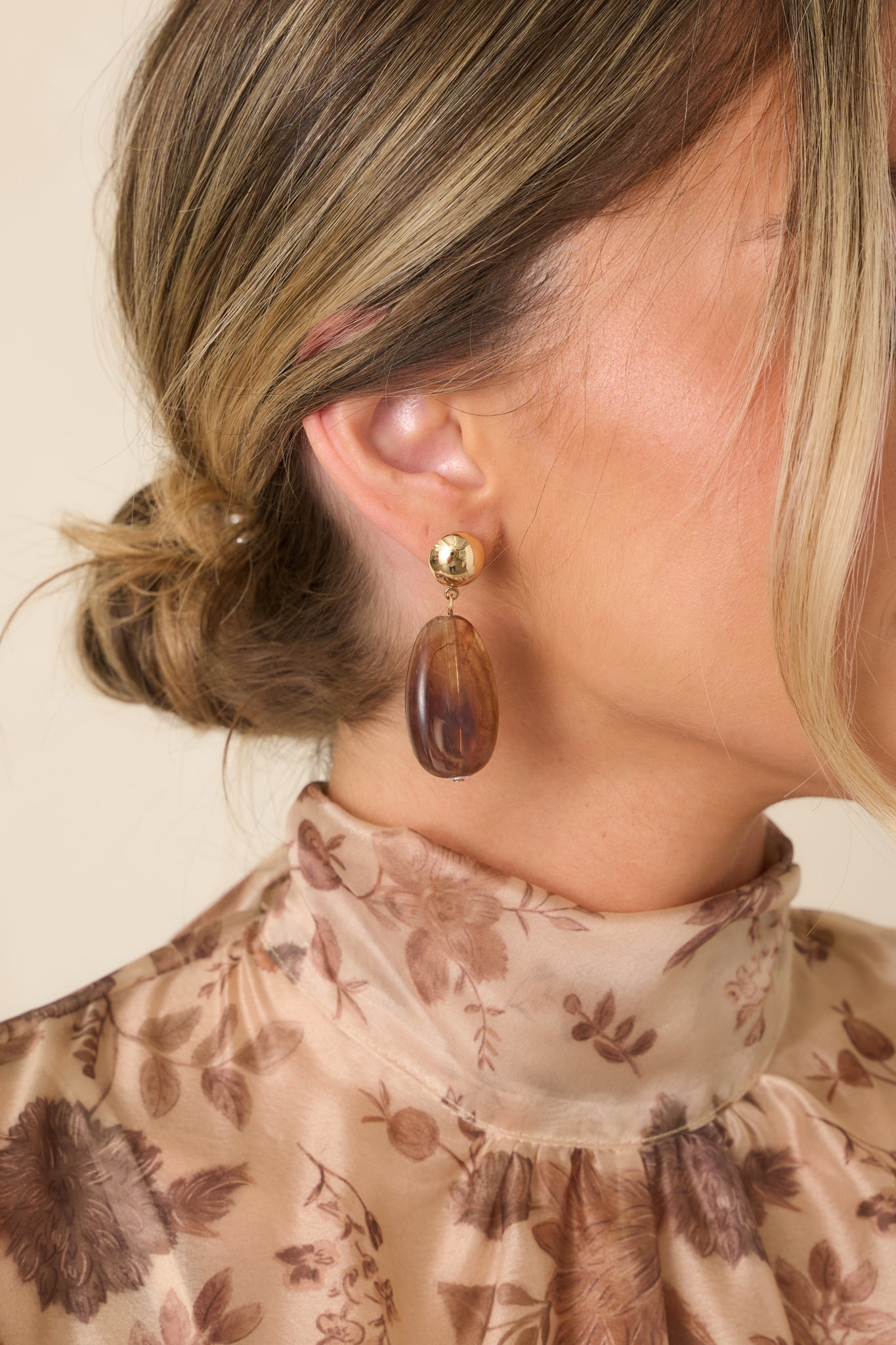 Current Mood Gold & Brown Marbled Bead Drop Earrings