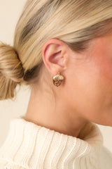 Amber Glow Gold and Brown Glitter Stud Earrings