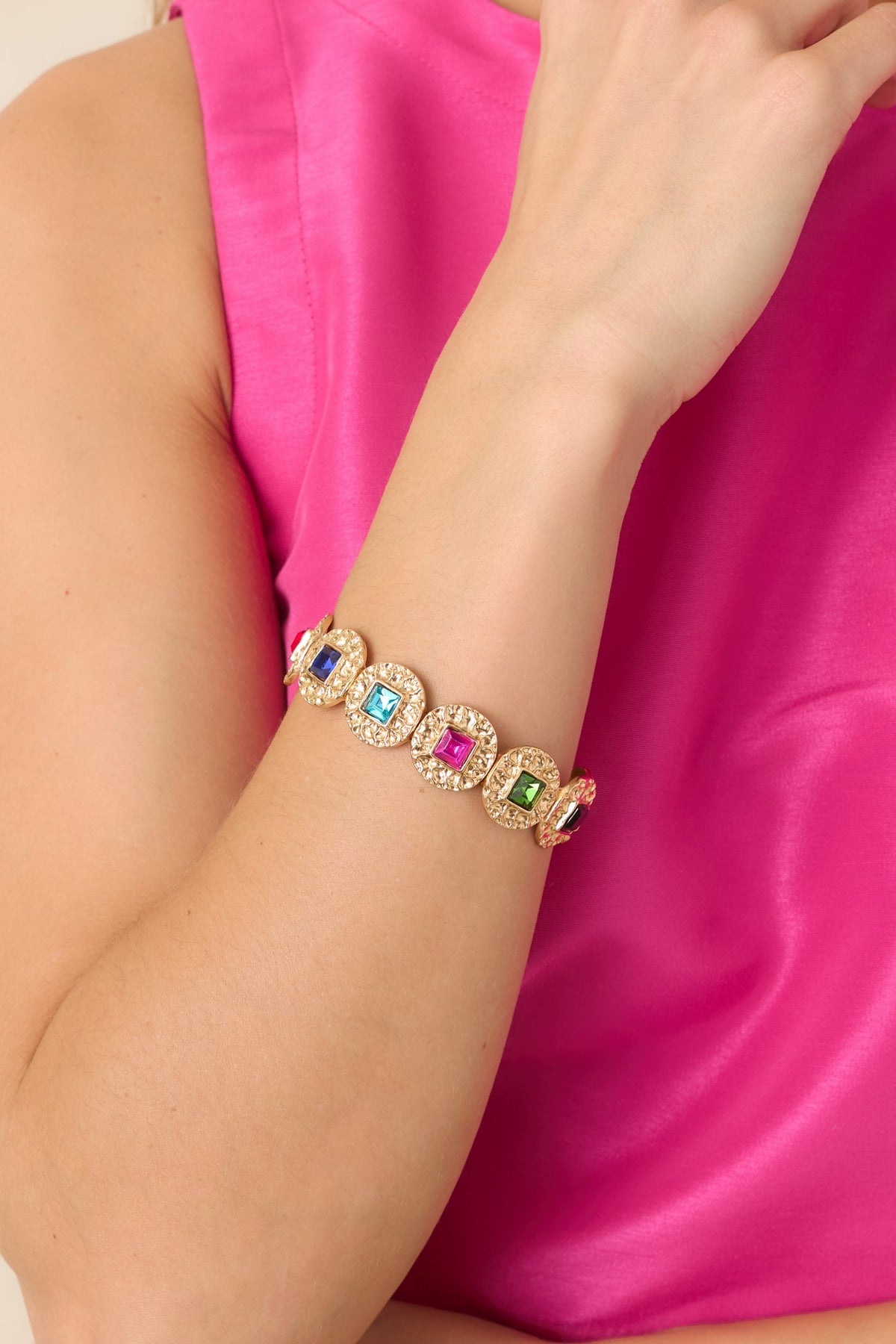 Bright Company Multi Crystal Medallion Stretch Bracelet