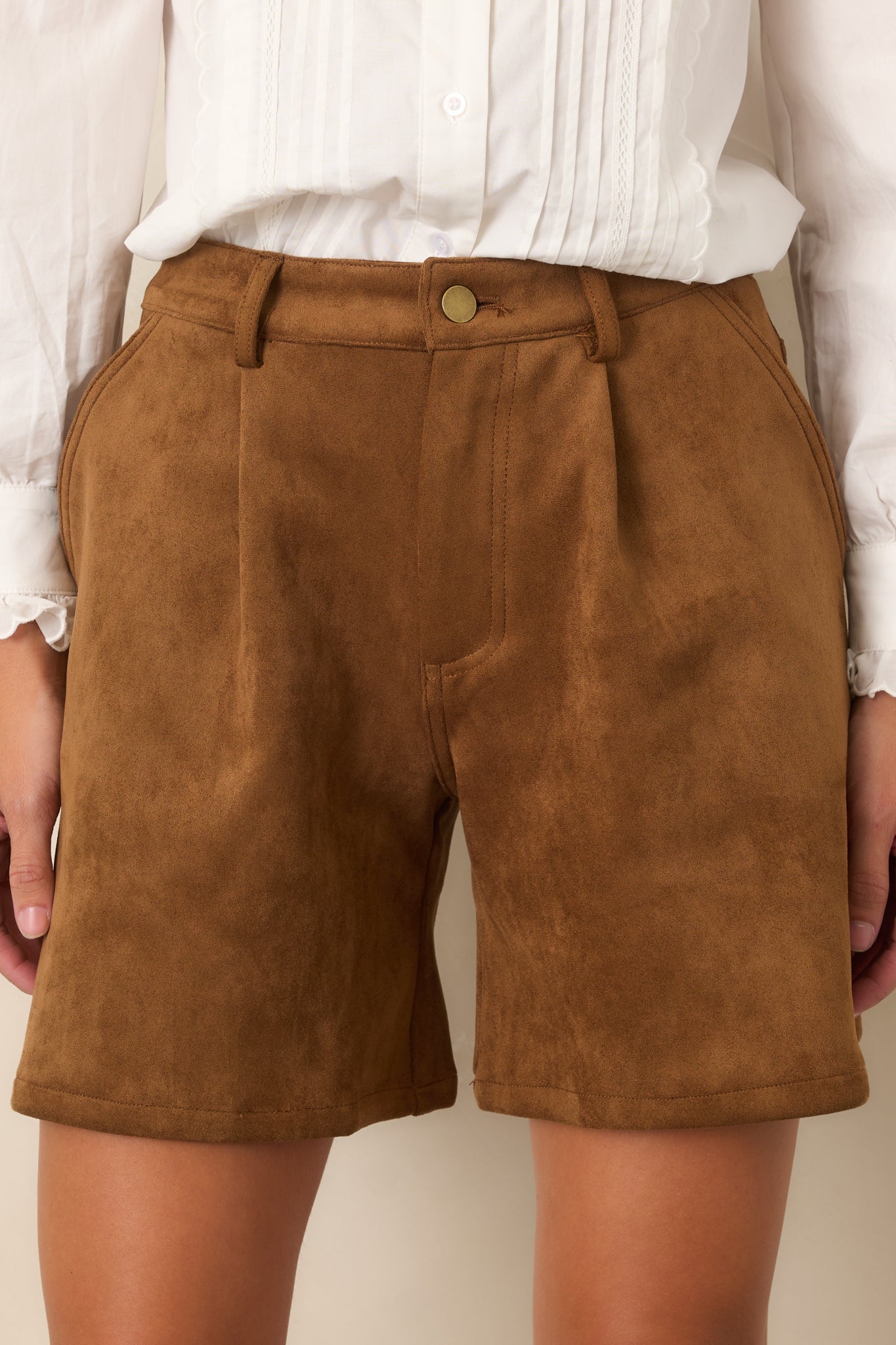 En Saison Yumi Brown Faux Suede Shorts