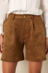 En Saison Yumi Brown Faux Suede Shorts