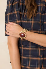 At the Center Gold & Amber Hinged Cuff Bracelet
