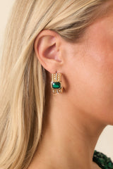 Always Fond of You Gold & Emerald Green Crystal Hoop Earrings