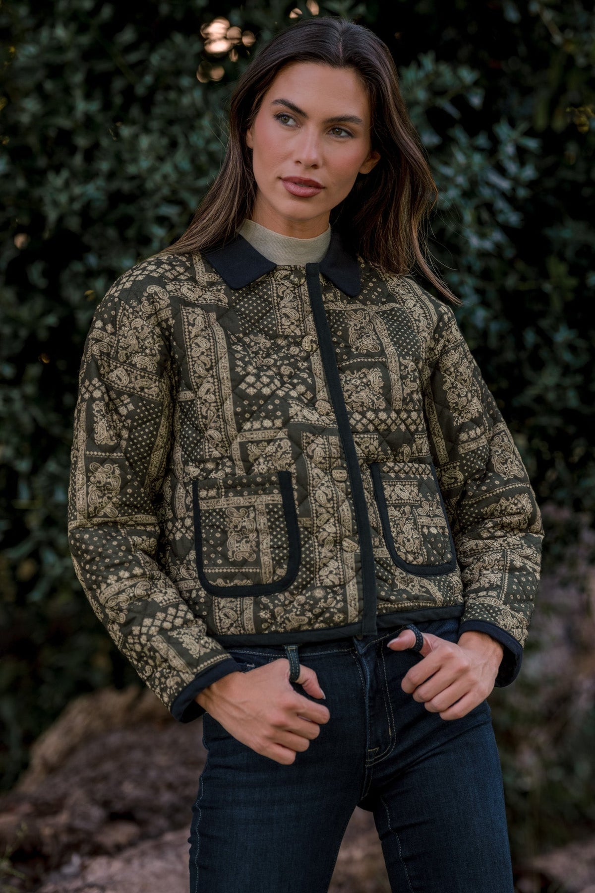 Consider It Covered Moss Green & Ivory Paisley Quilted Jacket