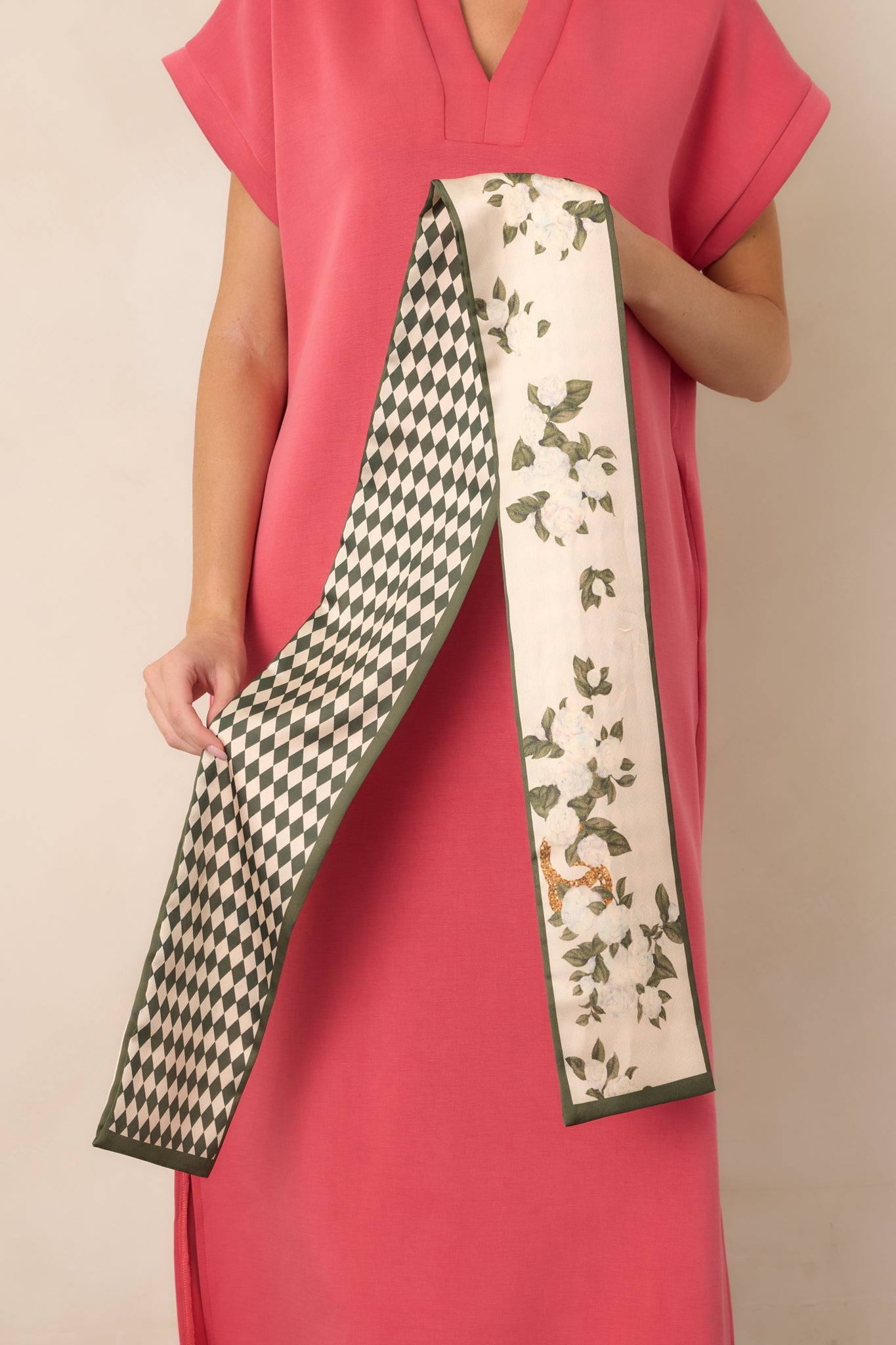 English Garden Ivory Multi Floral & Diamond Pattern Scarf Tie