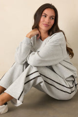 Cozy Club Heather Grey Plaid Stripe Sweatpants