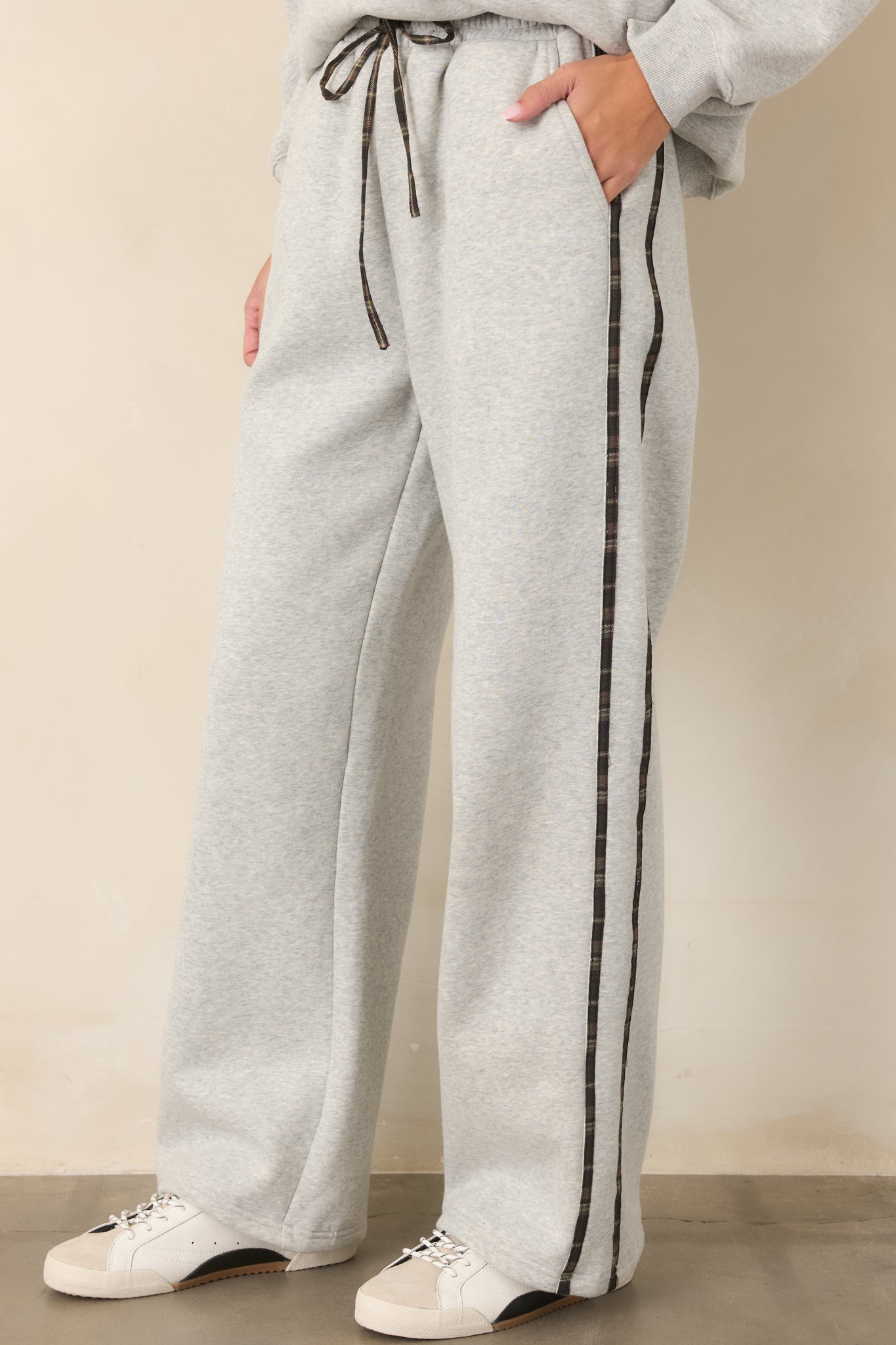 Cozy Club Heather Grey Plaid Stripe Sweatpants