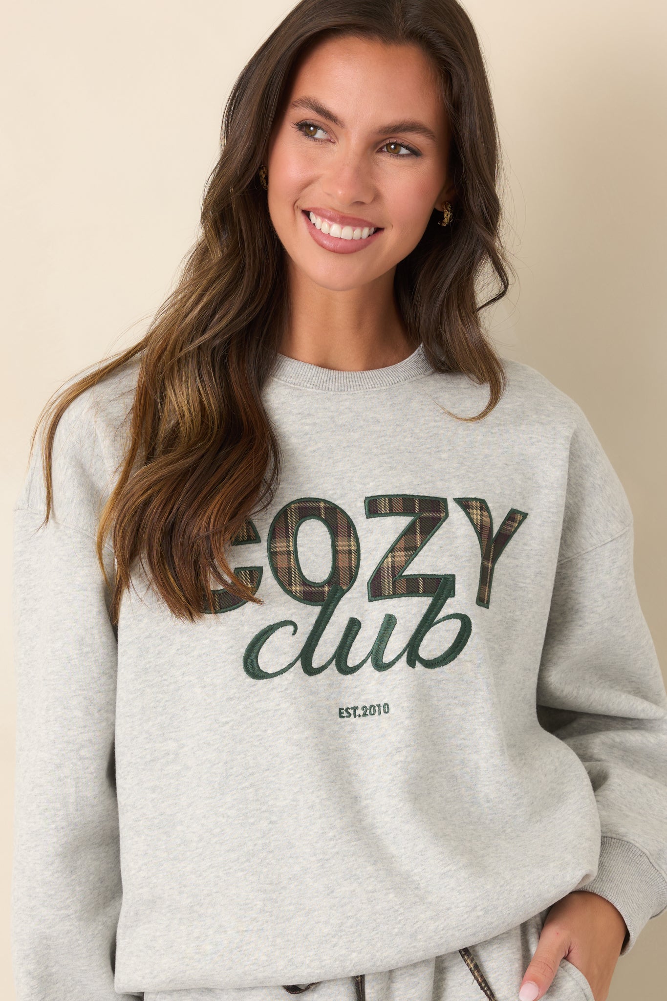 Cozy Club Heather Grey Crewneck Sweatshirt