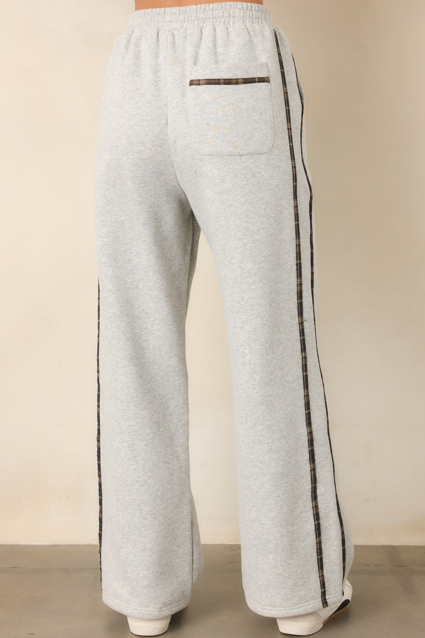 Cozy Club Heather Grey Plaid Stripe Sweatpants