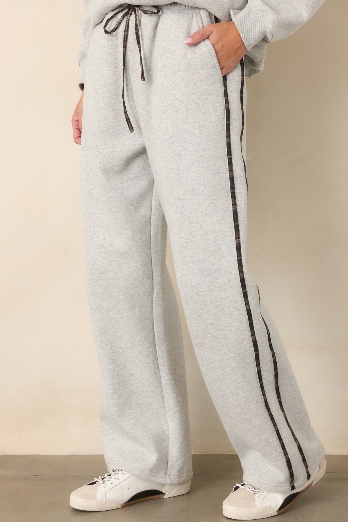 Cozy Club Heather Grey Plaid Stripe Sweatpants