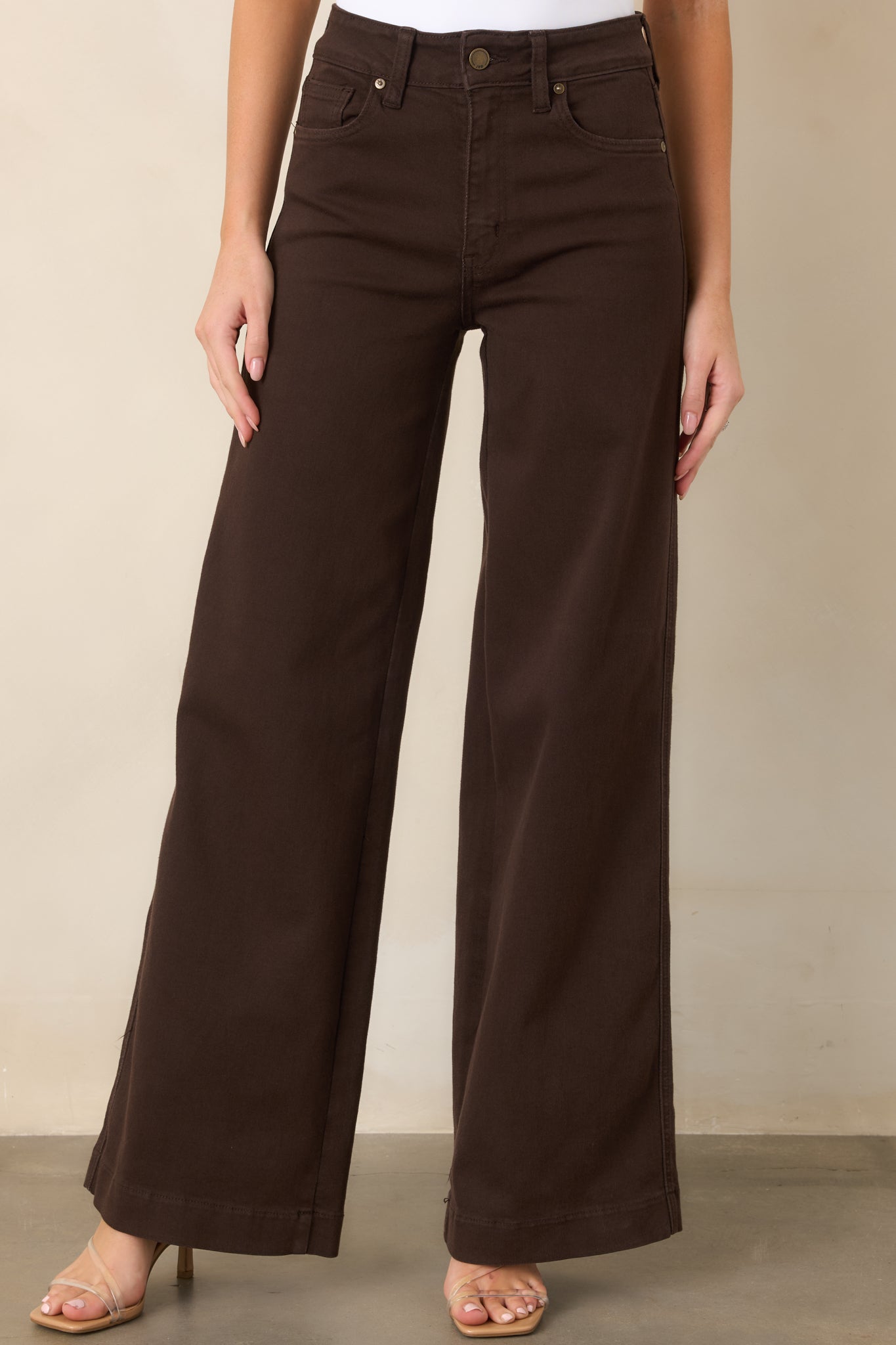 Always On Trend Dark Brown High Rise Wide Leg Jeans