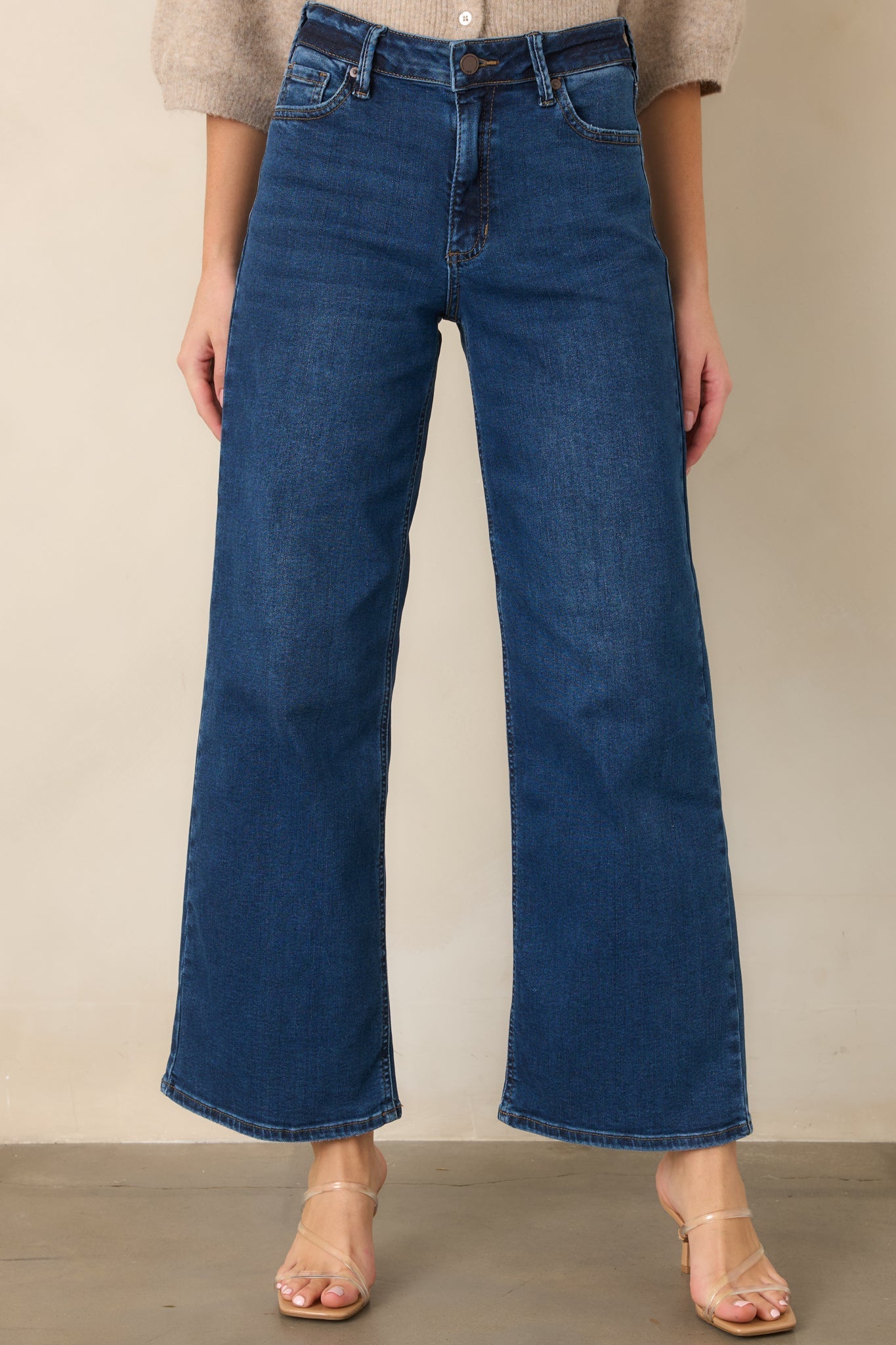 All in Stride Dark Wash High Rise Cropped Wide Leg Jeans