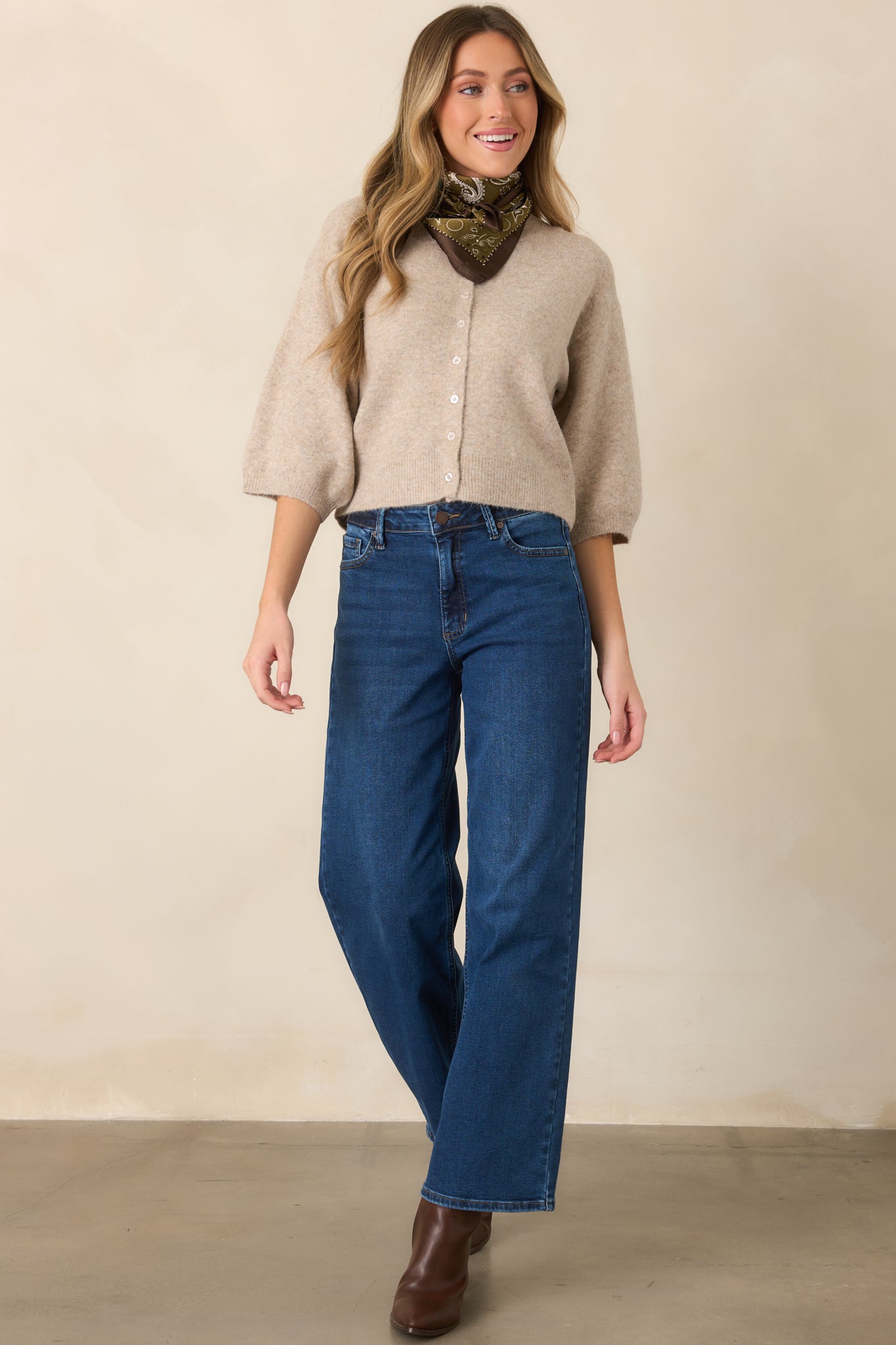 All in Stride Dark Wash High Rise Cropped Wide Leg Jeans