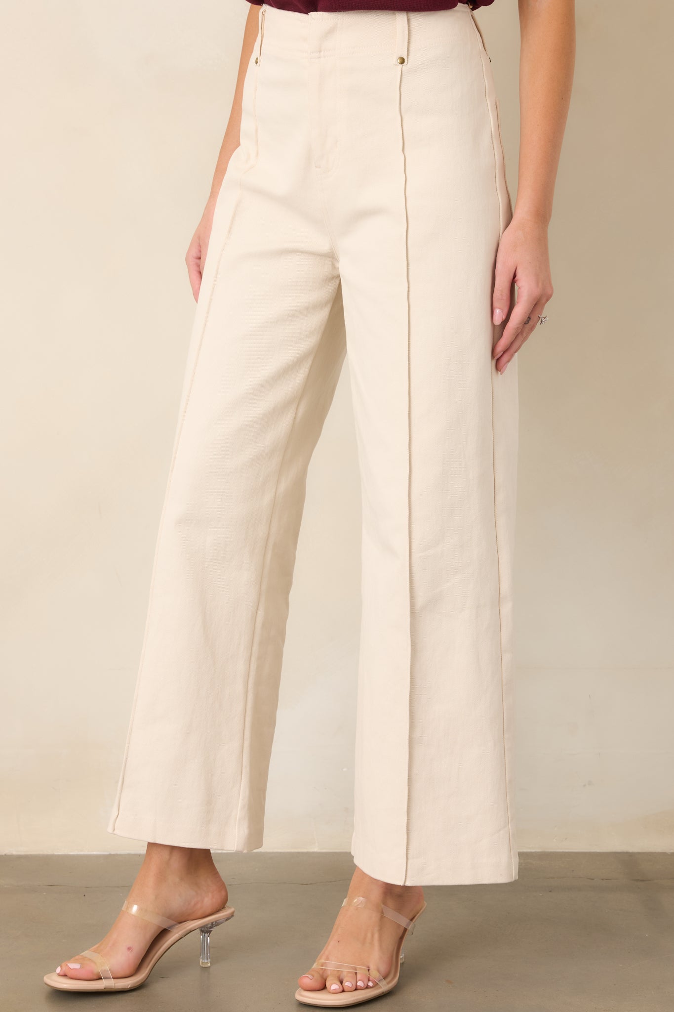 Business & Pleasure Ivory Cotton Wide Leg Cropped Pants