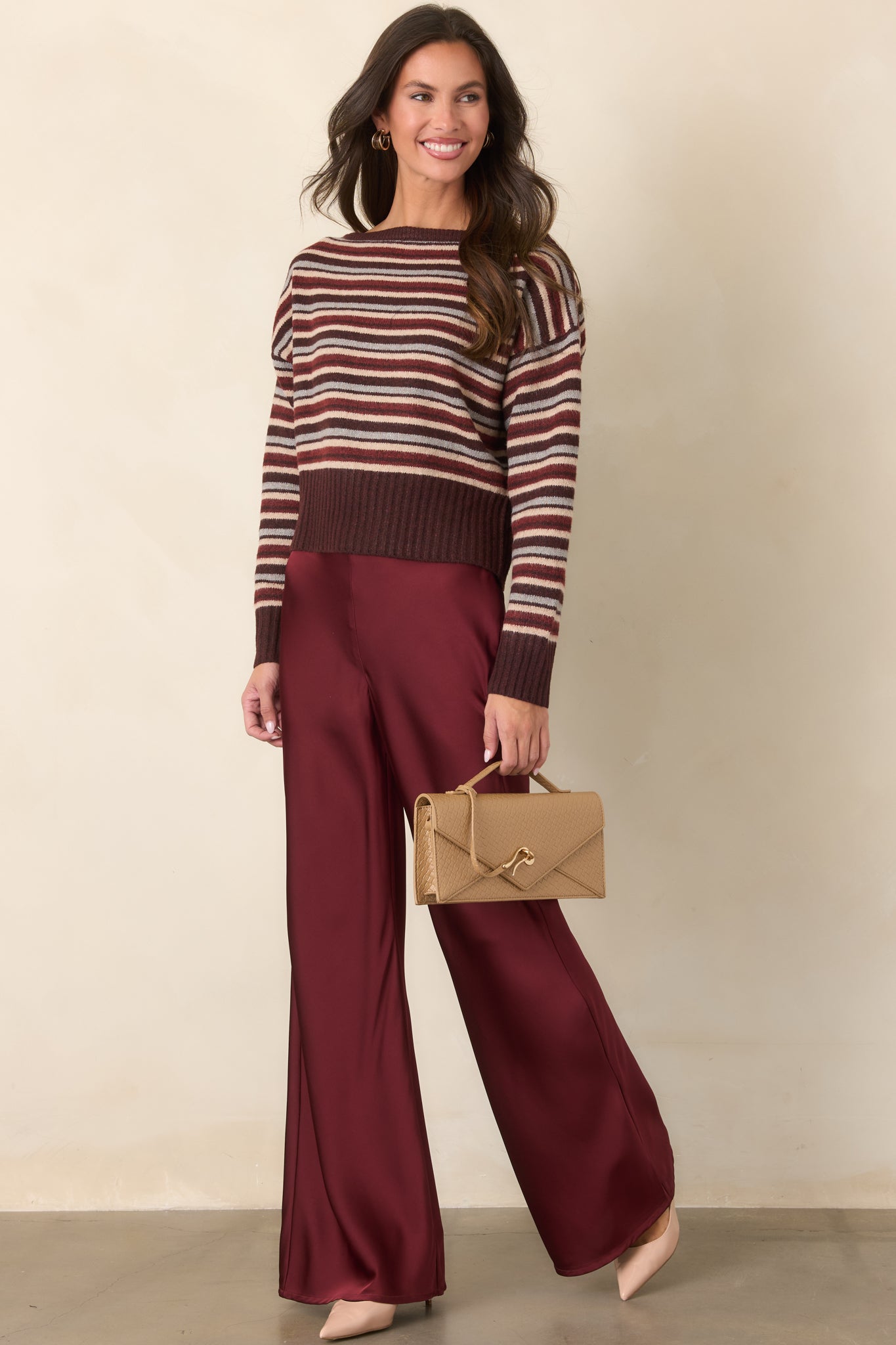 A Whole New Direction Wine Red Satin Wide Leg Pants