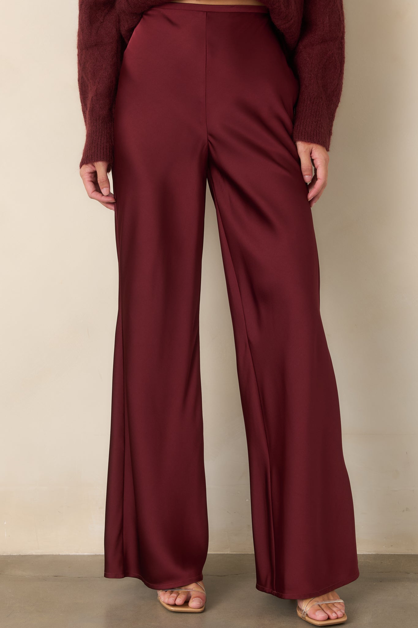 A Whole New Direction Wine Red Satin Wide Leg Pants
