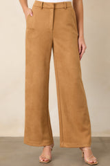 All Part of the Plan Camel Faux Suede Wide Leg Pants