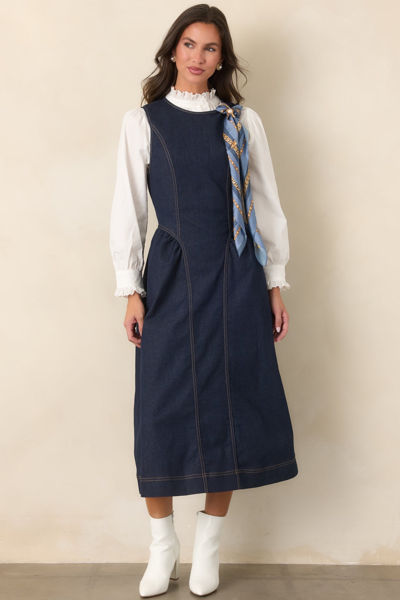 A Little More Like Me Dark Wash Sleeveless Denim Midi Dress