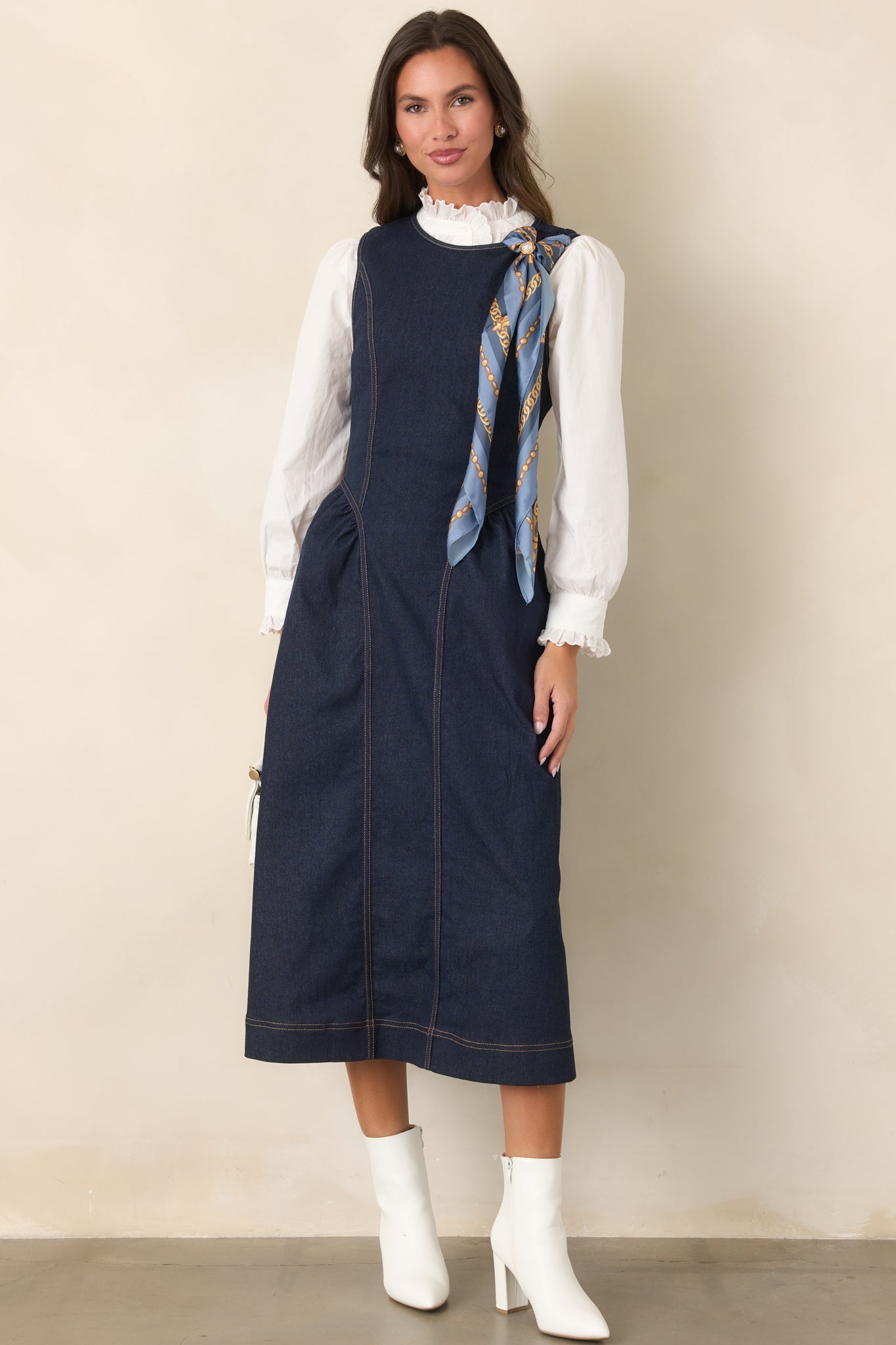 A Little More Like Me Dark Wash Sleeveless Denim Midi Dress