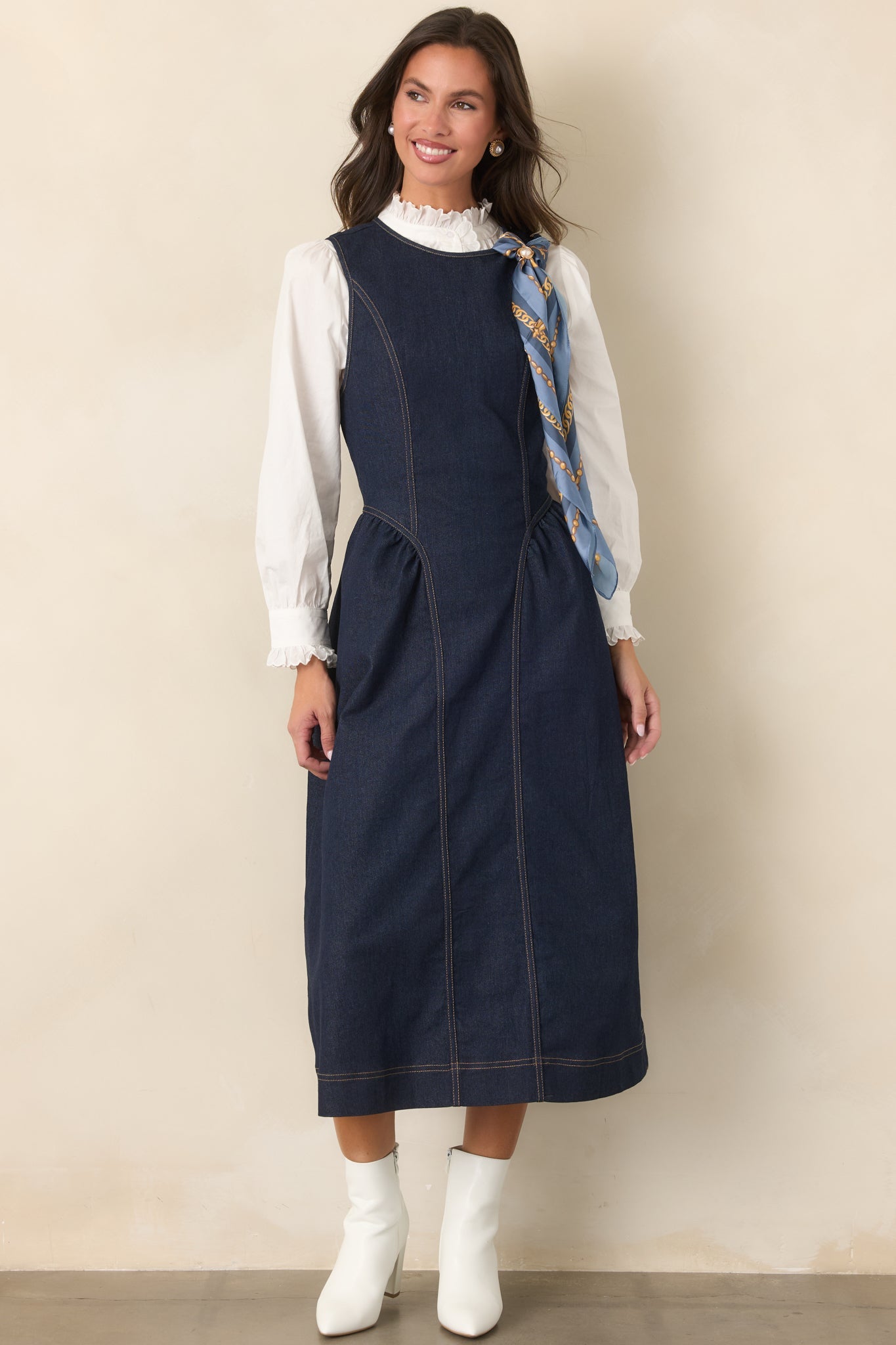 A Little More Like Me Dark Wash Sleeveless Denim Midi Dress