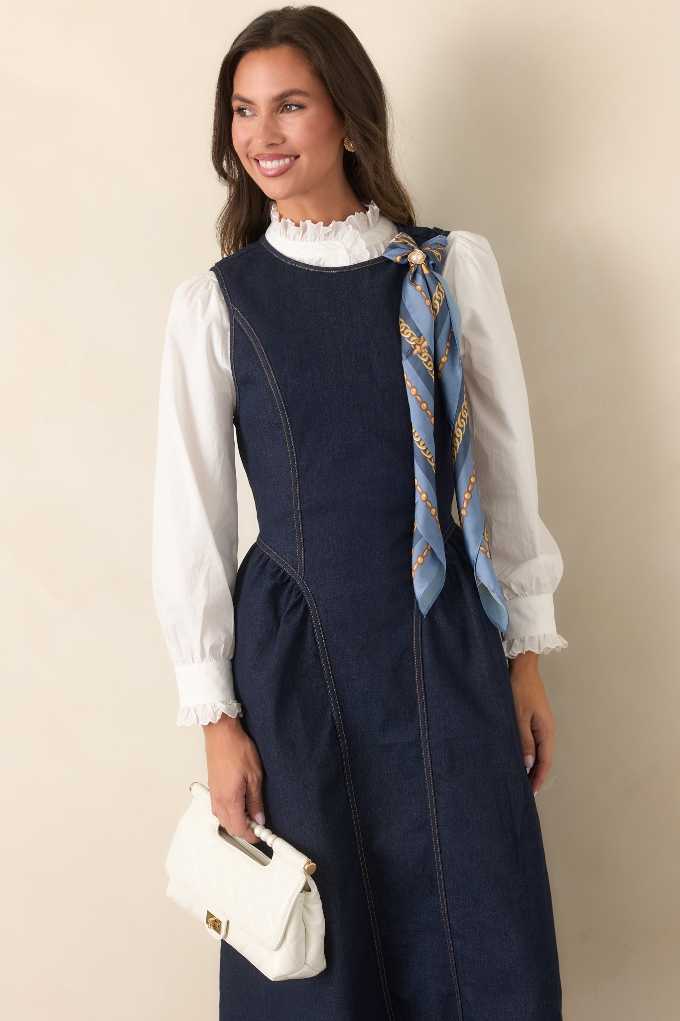 A Little More Like Me Dark Wash Sleeveless Denim Midi Dress
