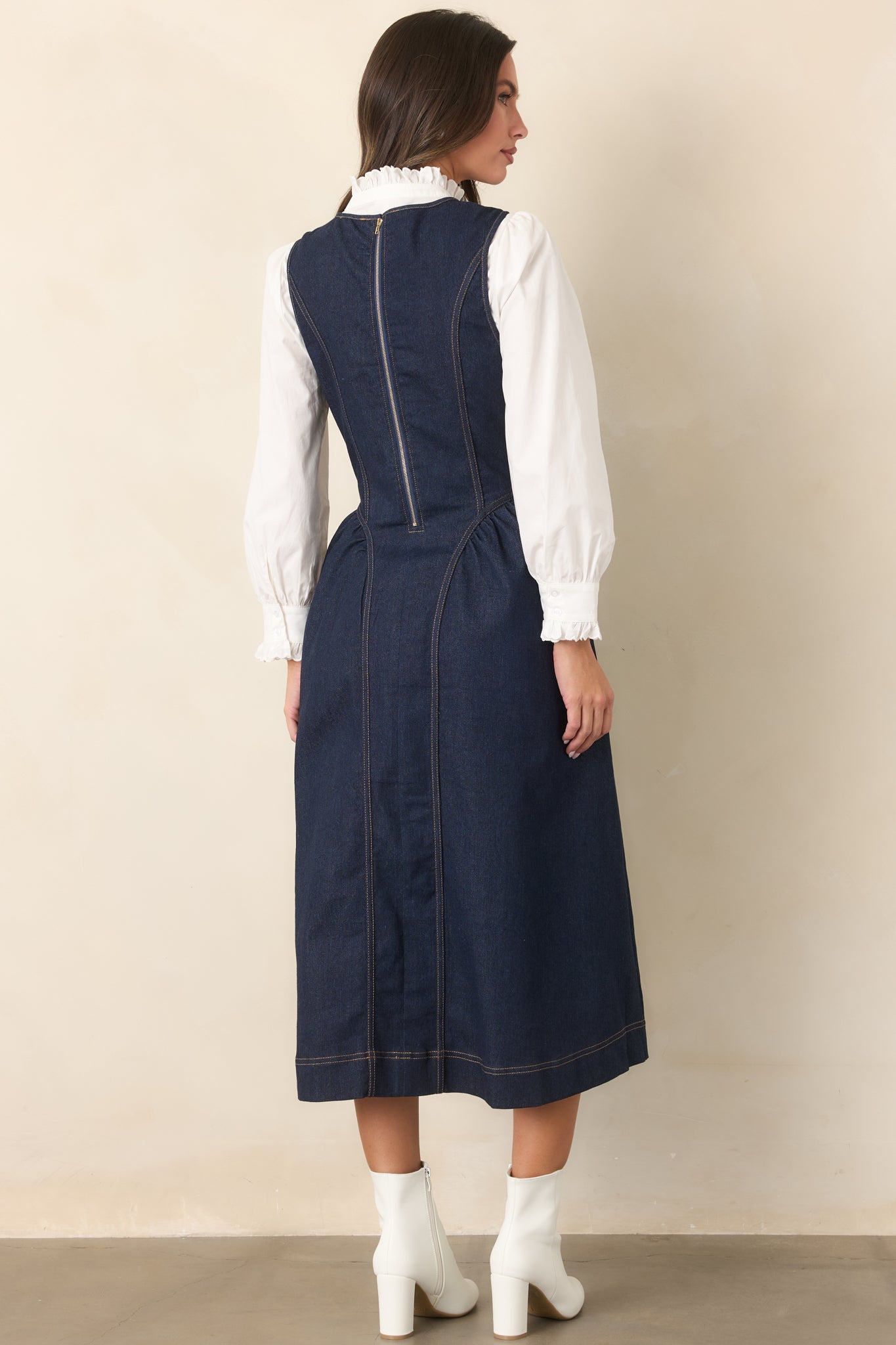 A Little More Like Me Dark Wash Sleeveless Denim Midi Dress