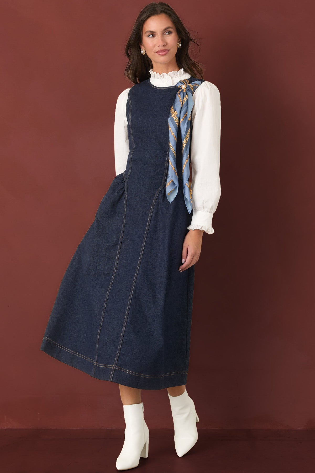 A Little More Like Me Dark Wash Sleeveless Denim Midi Dress