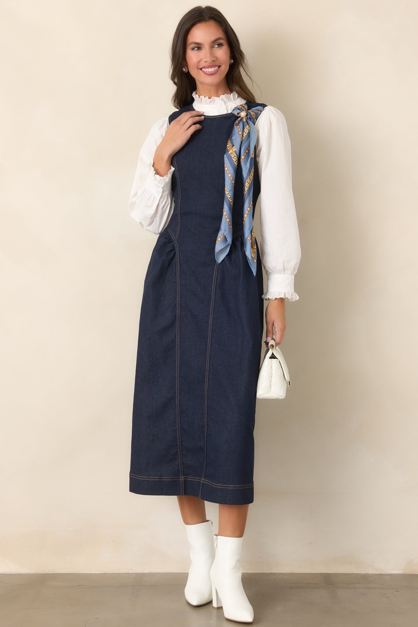 A Little More Like Me Dark Wash Sleeveless Denim Midi Dress